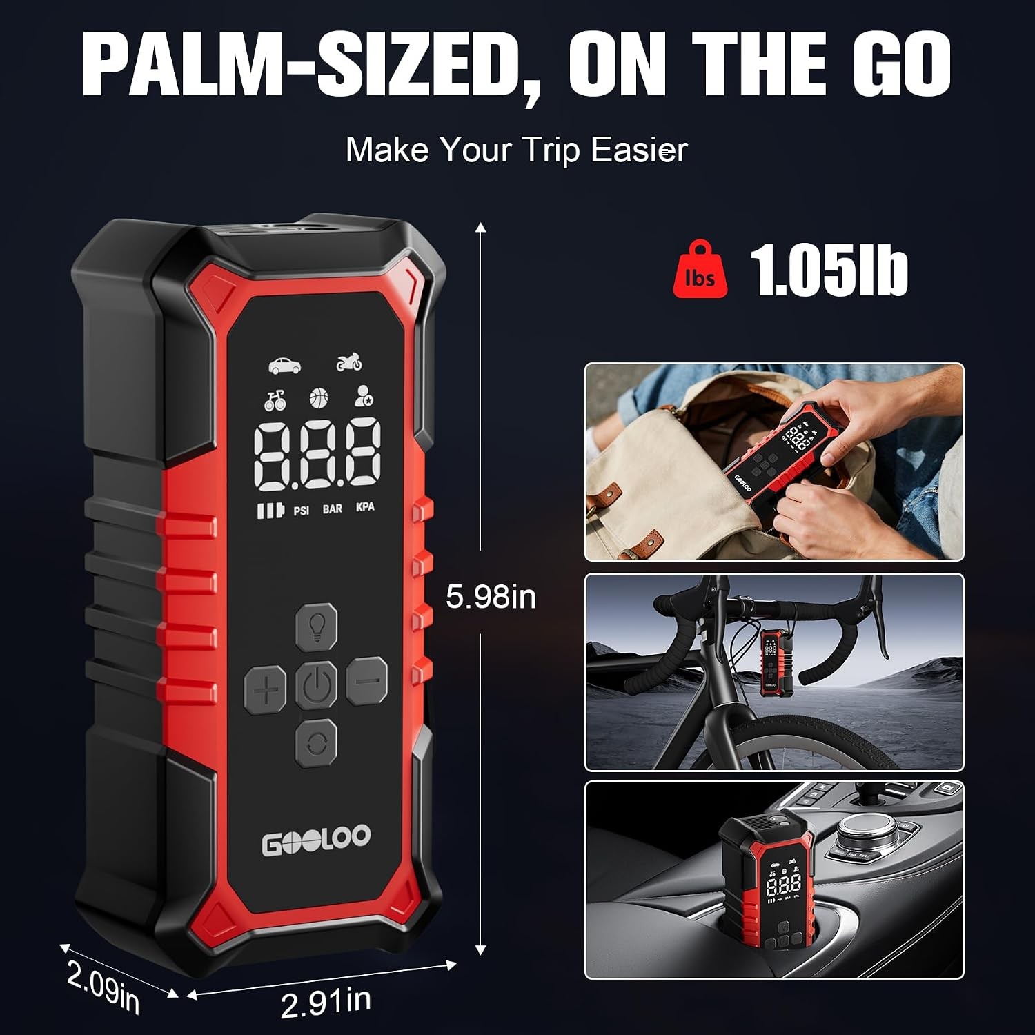Portable Cordless 160 PSI 7500mAh Air Compressor Tire Inflator for Cars