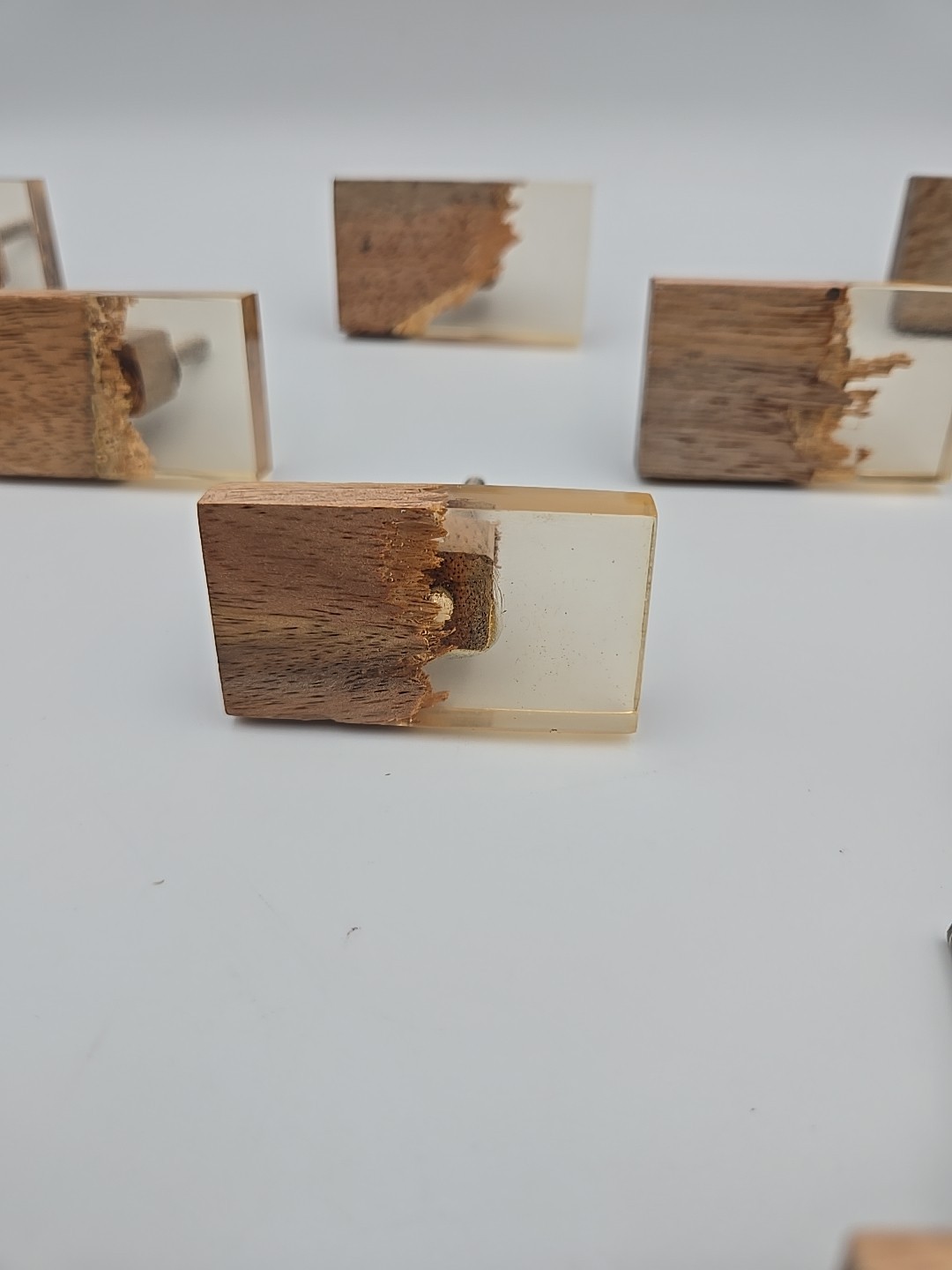 Modern Brutalist Wood & Resin Cabinet Drawer Knob set 12 Rectangular Shape READ