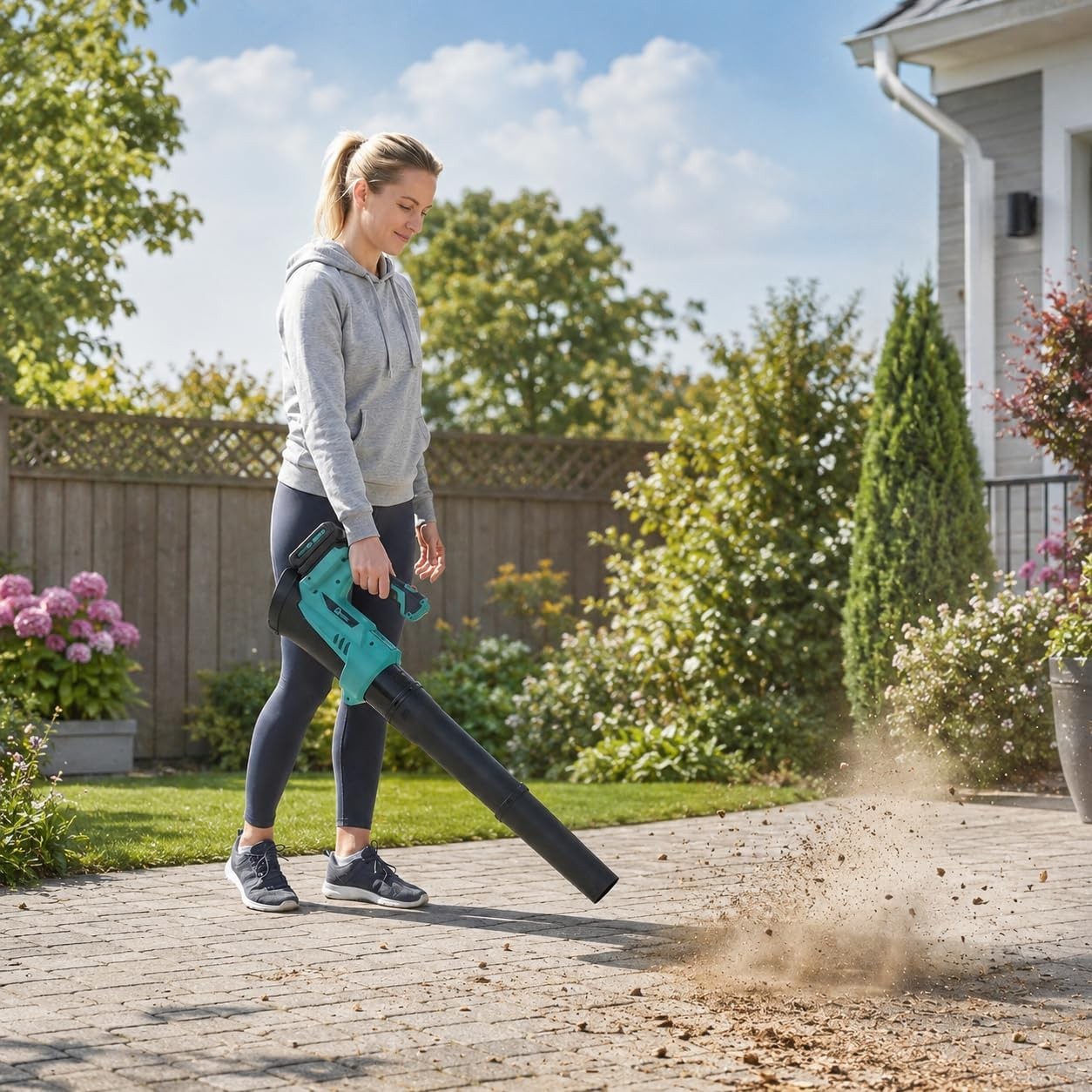 Cordless Leaf Blower 550CFM 130MPH 6 Speed Electric Lawn Blower with 2 Batteries