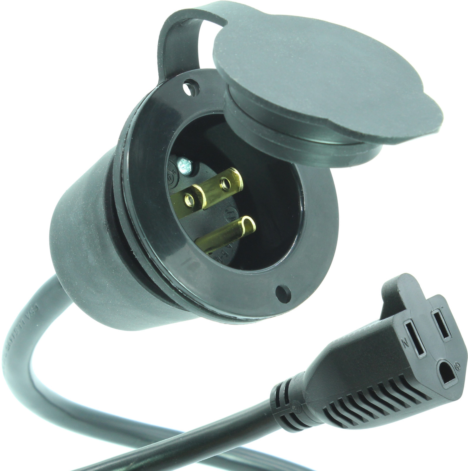 Boat Plug Battery Charger Power Port 15A 125V + 20″ 5-15P Marine Inlet Cord GCP1