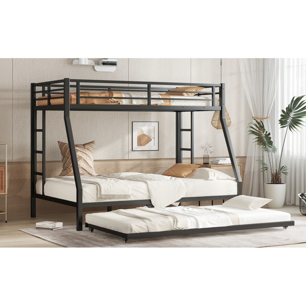 Twin Over Twin Bunk Bed with Twin Trundle Triple Bunk Beds for Kids Teens Adults