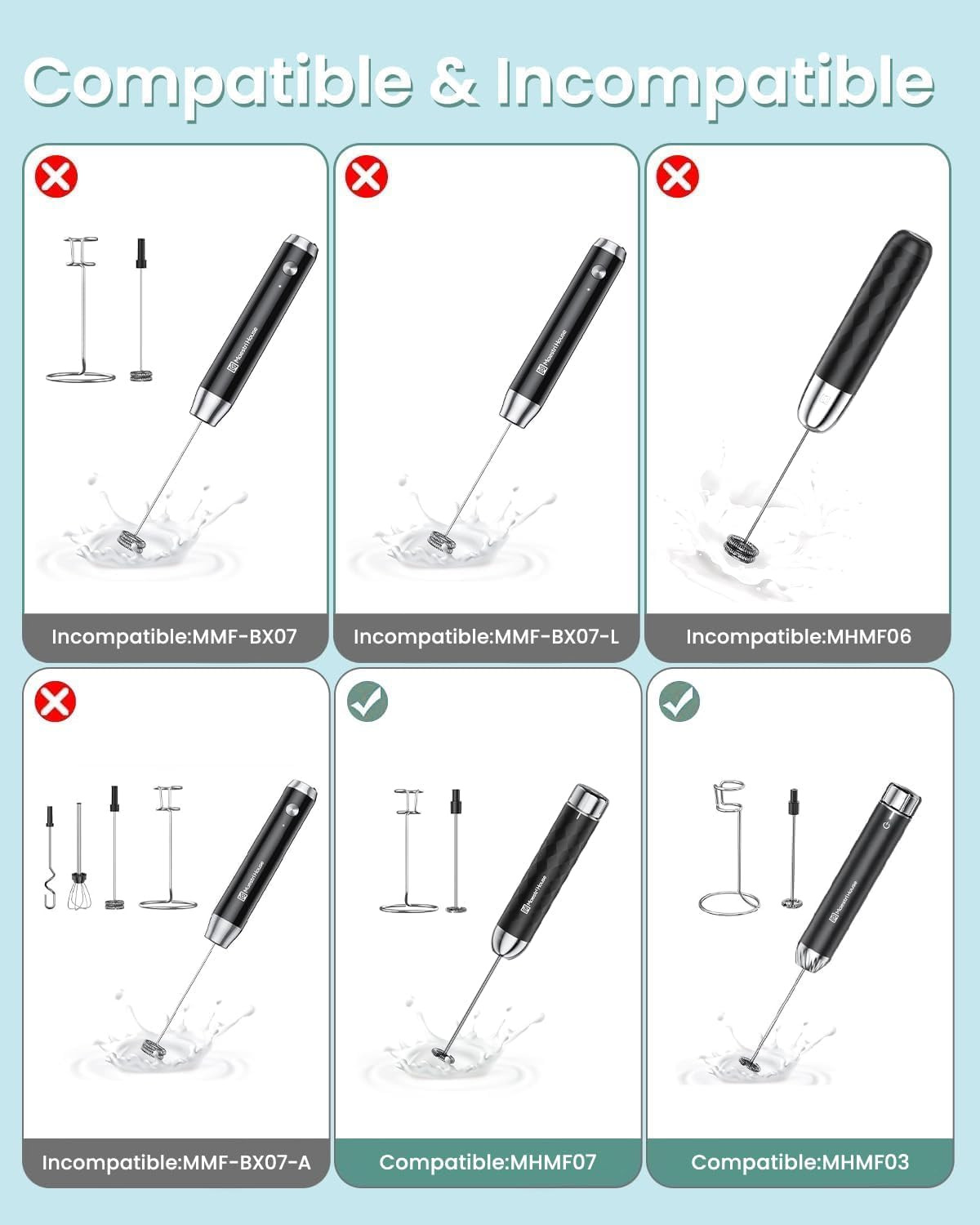 MHMF03 Rechargeable Stepless Speed Control Milk Frother Whisk Rods (2 Pcs). C…