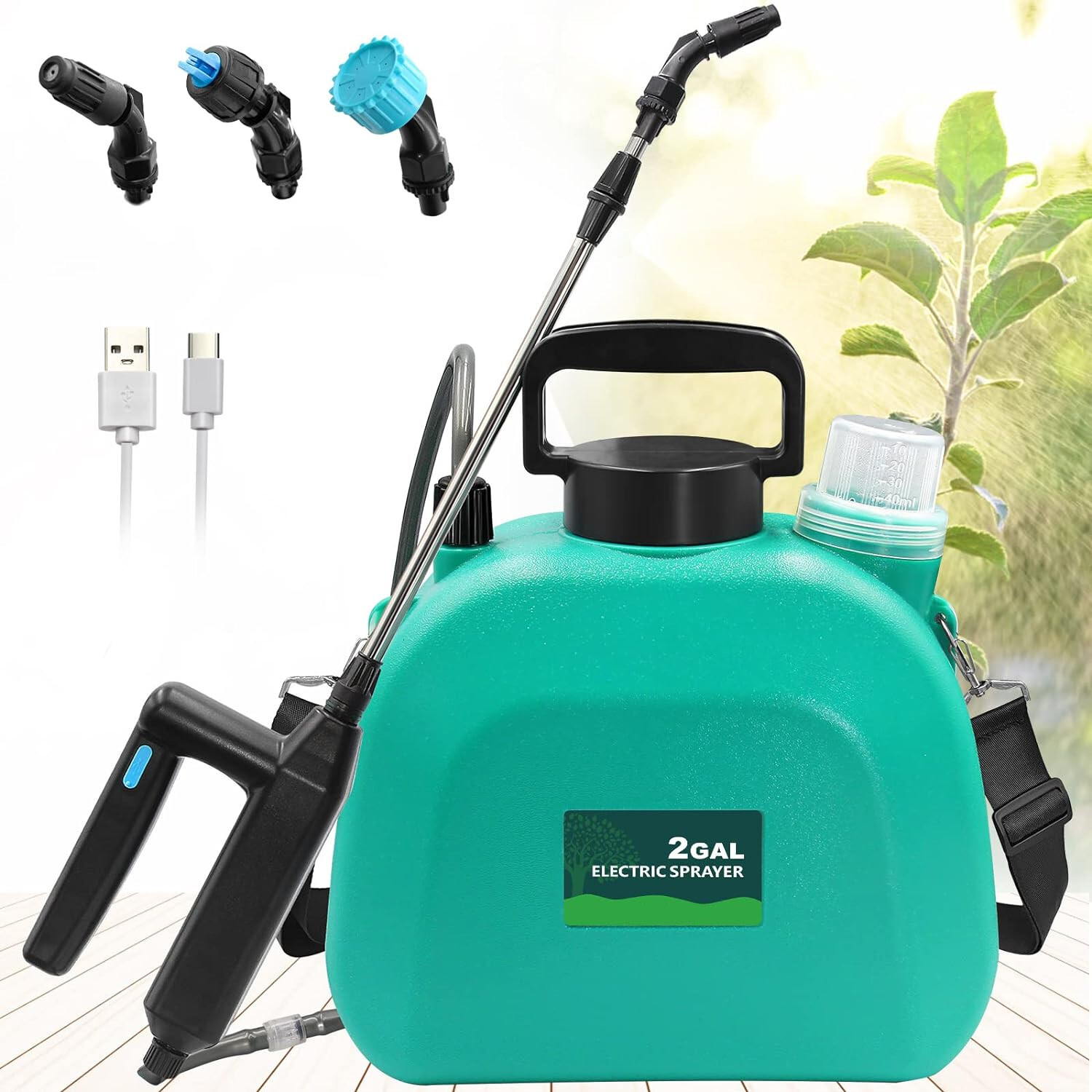 2Gallon Battery Powered Sprayer Electric Sprayer 3 Mist Nozzles Retractable Wand
