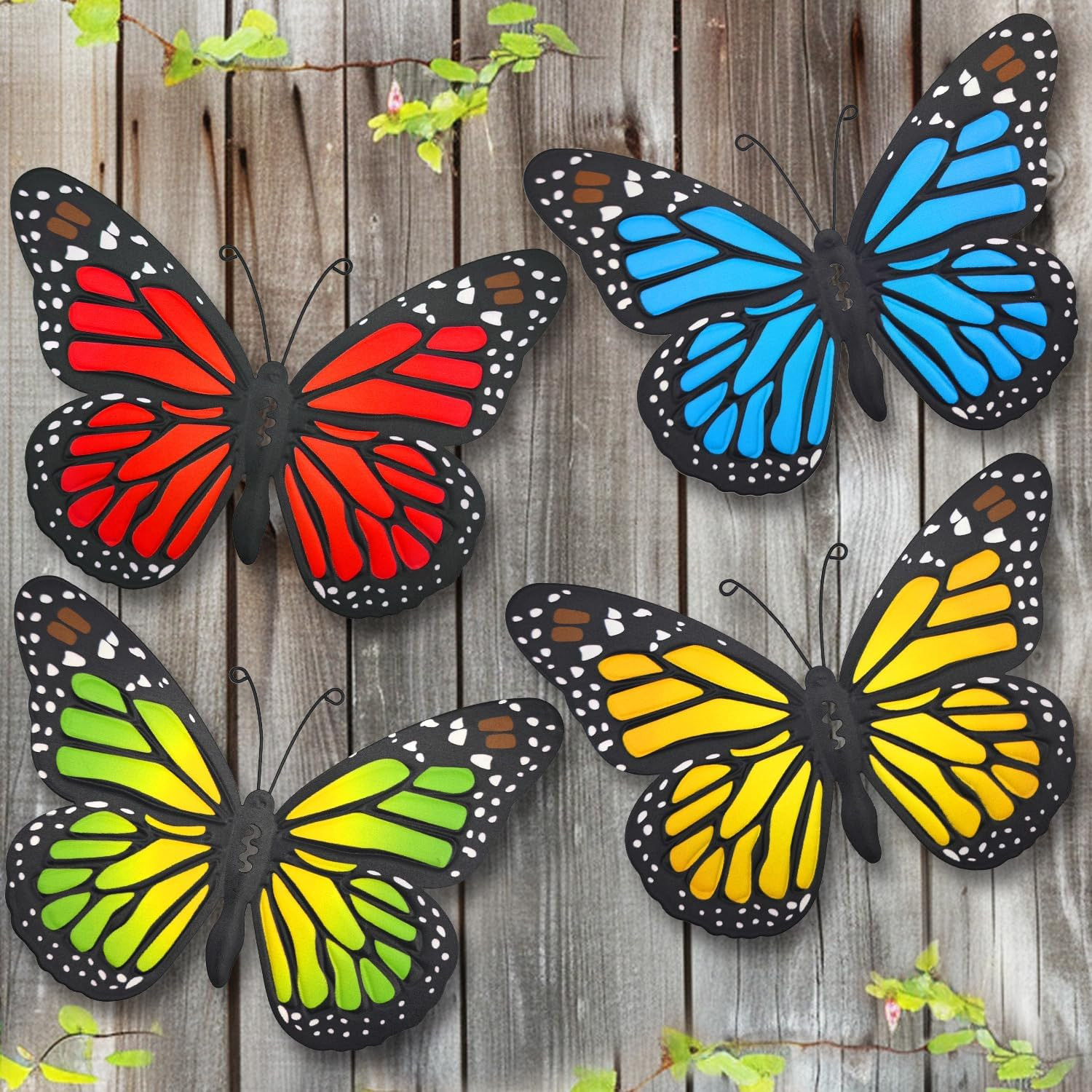 Metal Butterfly Wall Outdoor Decor, 4 Pack 9.8In Metal Butterflies Wall Art Scul