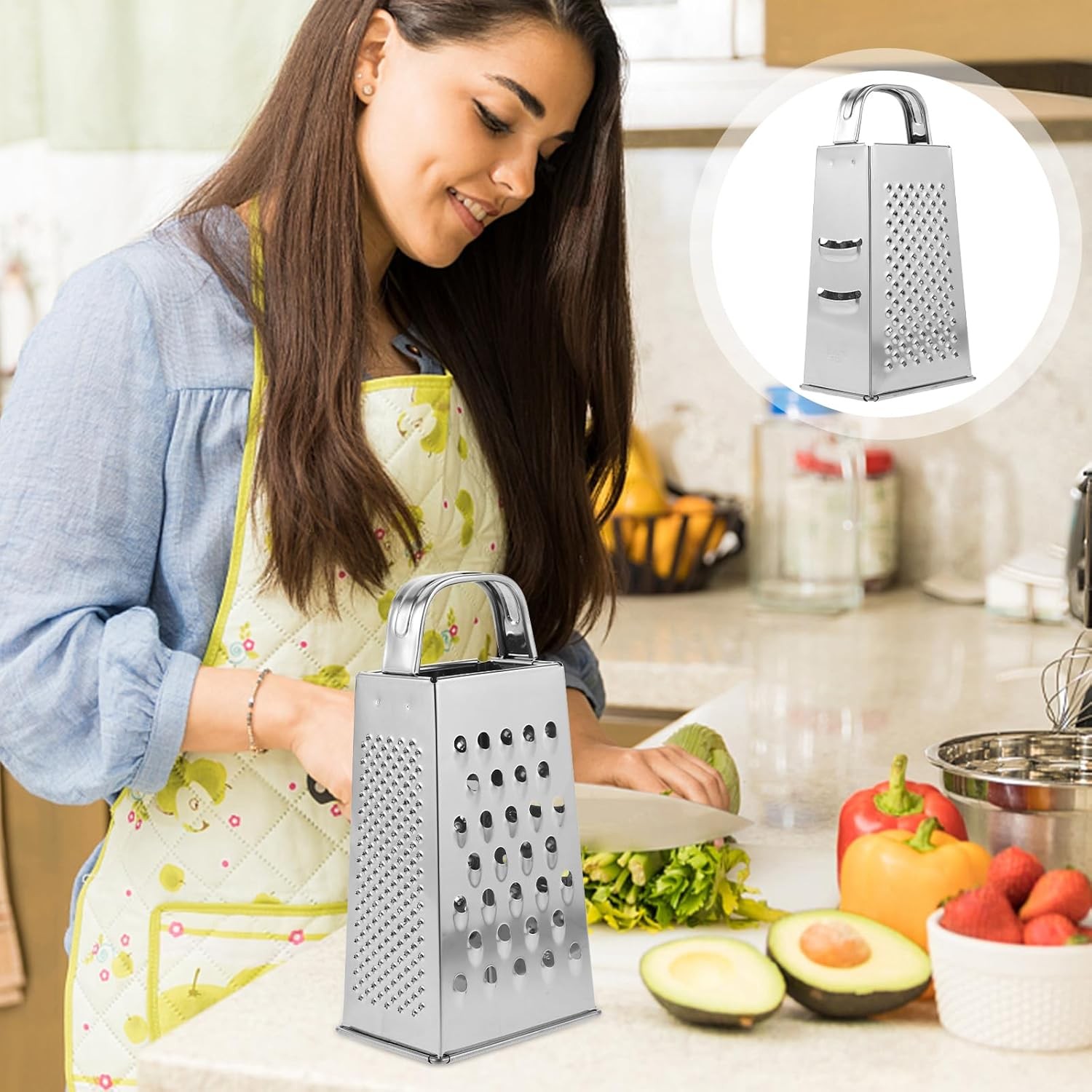Kitchen Stainless Steel 4-Sided Box Food Grater Vegetable Cheese Slicer Shredder