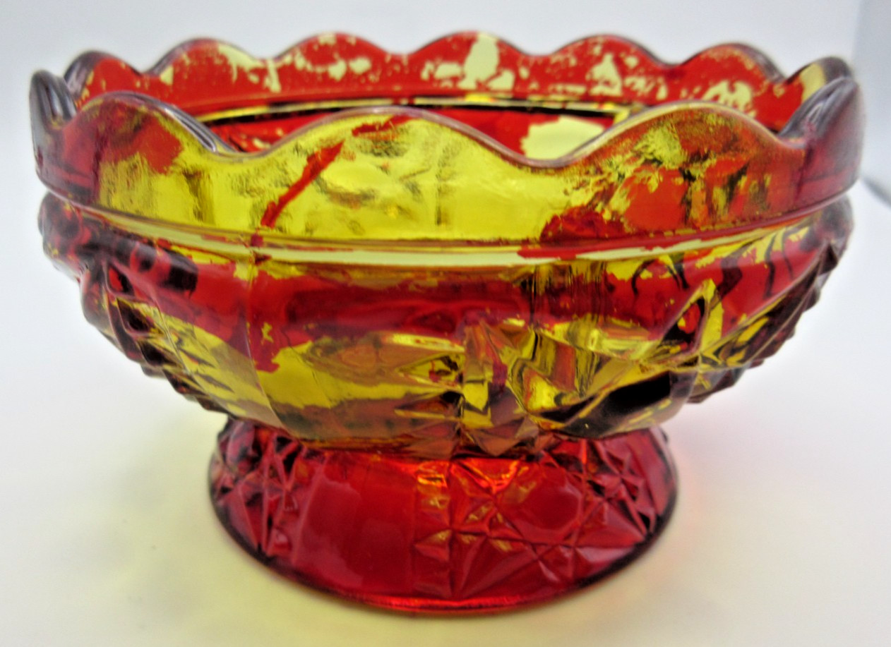 Amber With Ruby Red Flash Stars & Bars Fairy Lamp Glass 6.5″ See Description