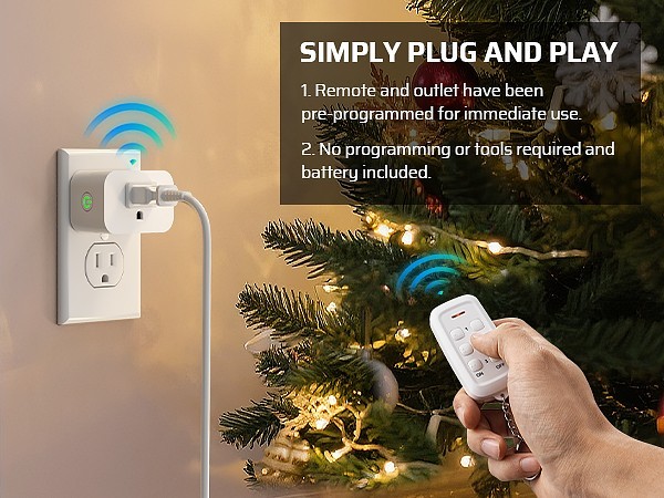 DEWENWILS Remote Control Outlet 3 Independent Wireless Sockets 15A 100ft