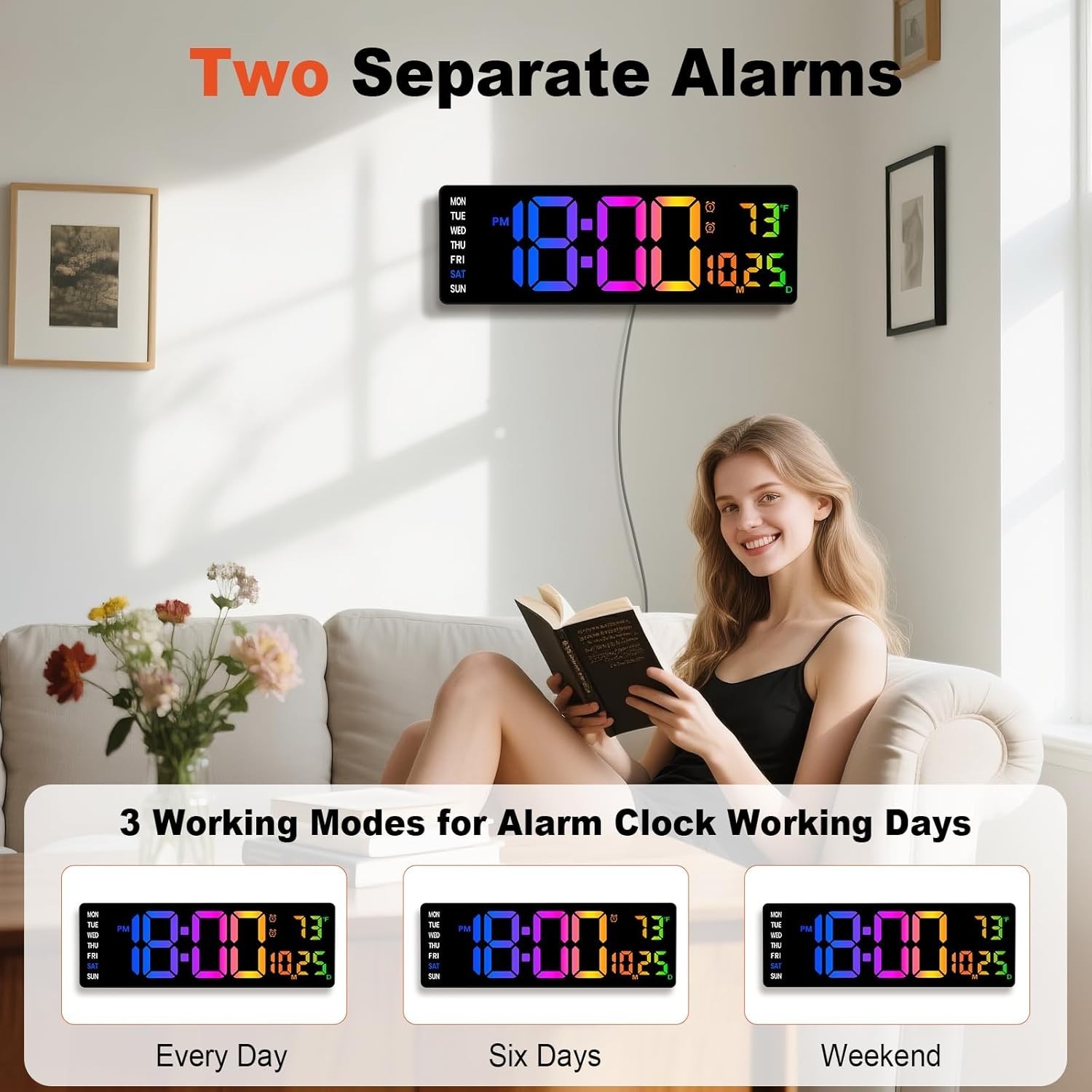 “Large Digital Wall Clock with Remote Control, 12 Inch LED Large Display Count..