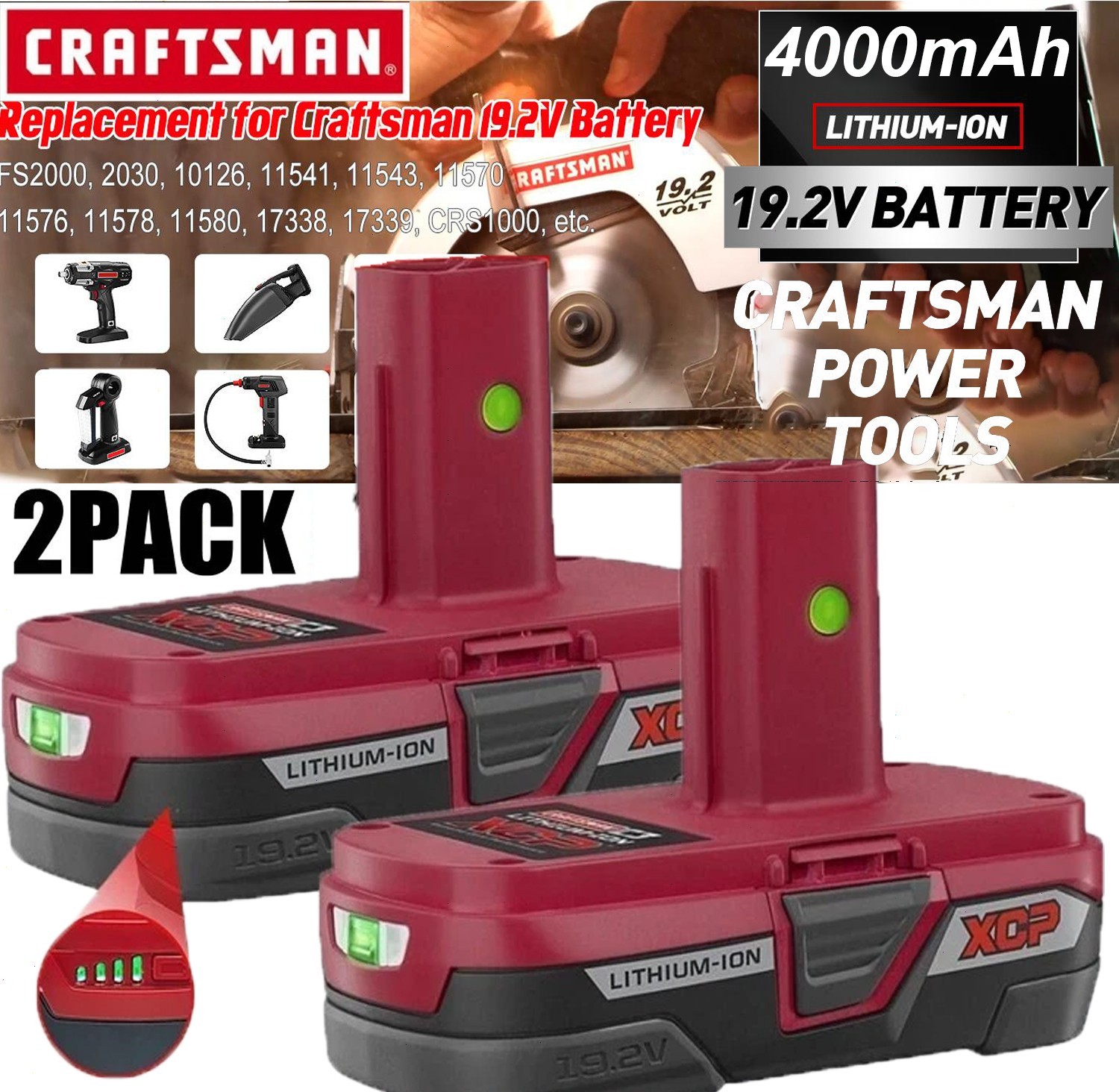 2Pack For CRAFTSMAN 19.2 VOLT C3 LITHIUM DIEHARD BATTERY PACK 315.PP2011 4.0Ah