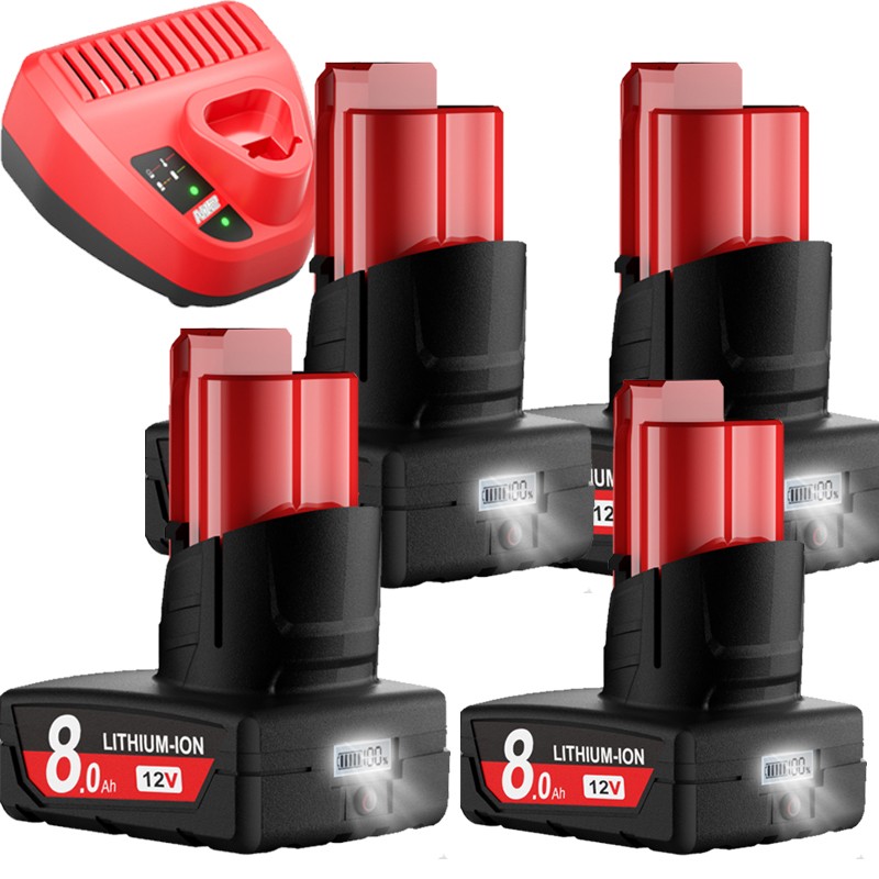 For Milwaukee for M12 LITHIUM Extended Capacity 48-11-2460 8.0Ah LCD Battery