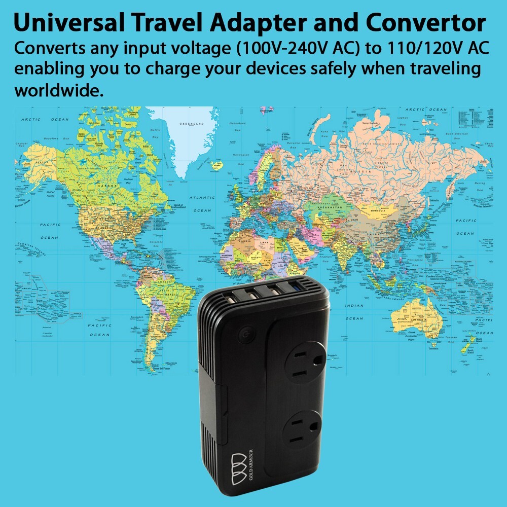 220V to 110V Step Down Voltage Converter 2-Outlet 4 USB Travel Adapter Converter