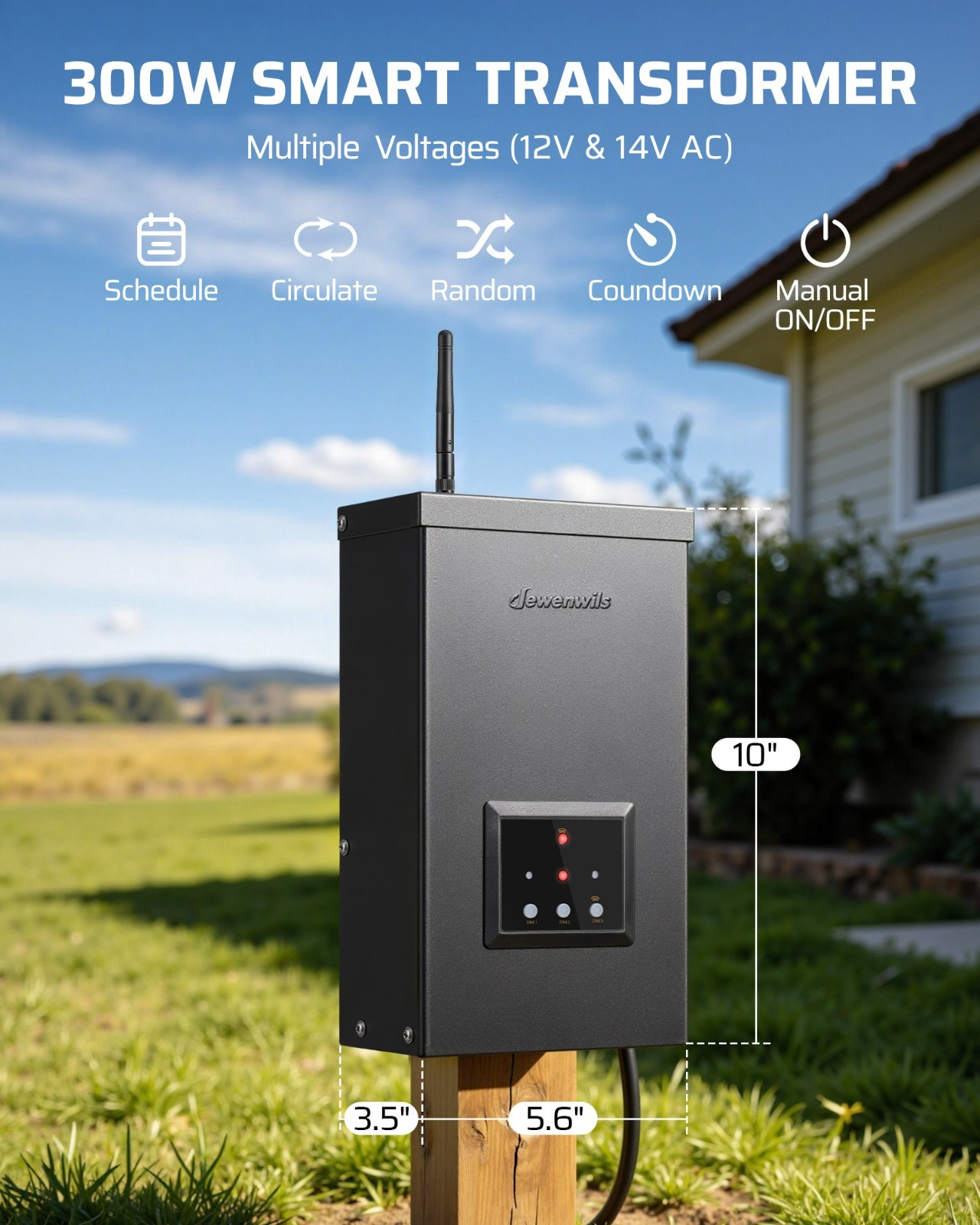 DEWENWILS 300W Smart Low Voltage Transformer WiFi 3 Zones, 120V AC to 12V/14V AC