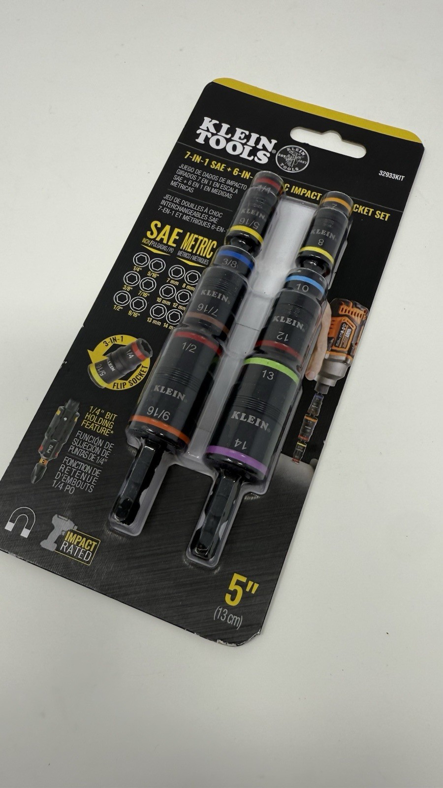 Klein Tools 7 In 1 SAE + 6 IN 1 Metric Impact Flip Sockets +Bit Holder 32933KIT