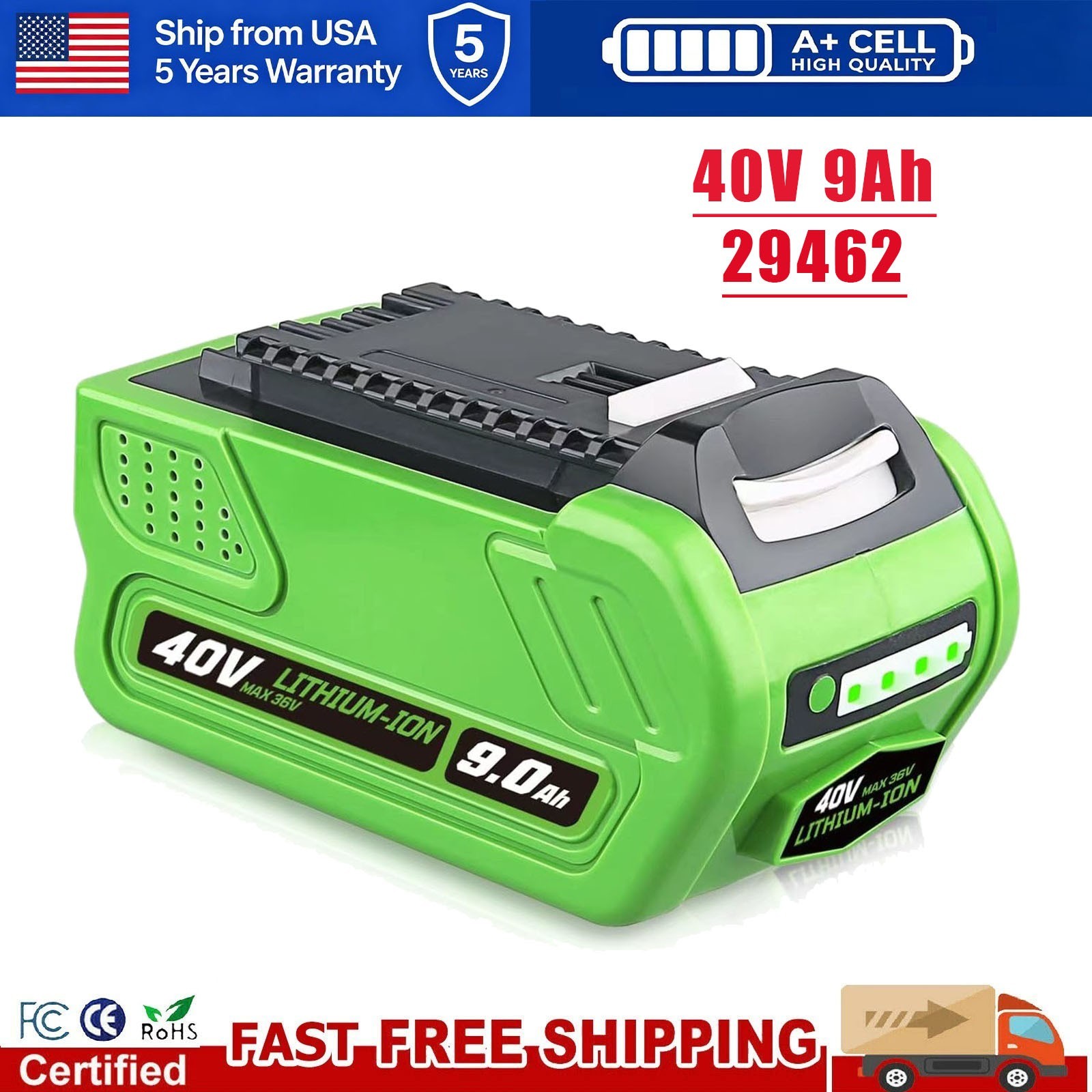40V 9.0Ah For Greenworks G-MAX Lithium Battery 29472 29462 29252 20202 40 Volt