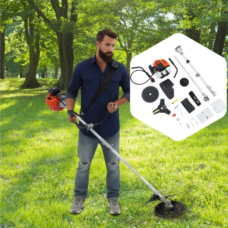 3 Heads Gas Weed Trimmer Set 2-Stroke Hedge Trimming Tools Weed Eater 42.7cc