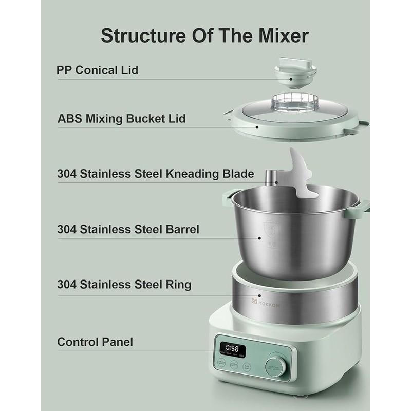 Smart Dough Maker Machine W/ 6QT Capacity 2 Kneading Modes 24H Timer Easy Clean