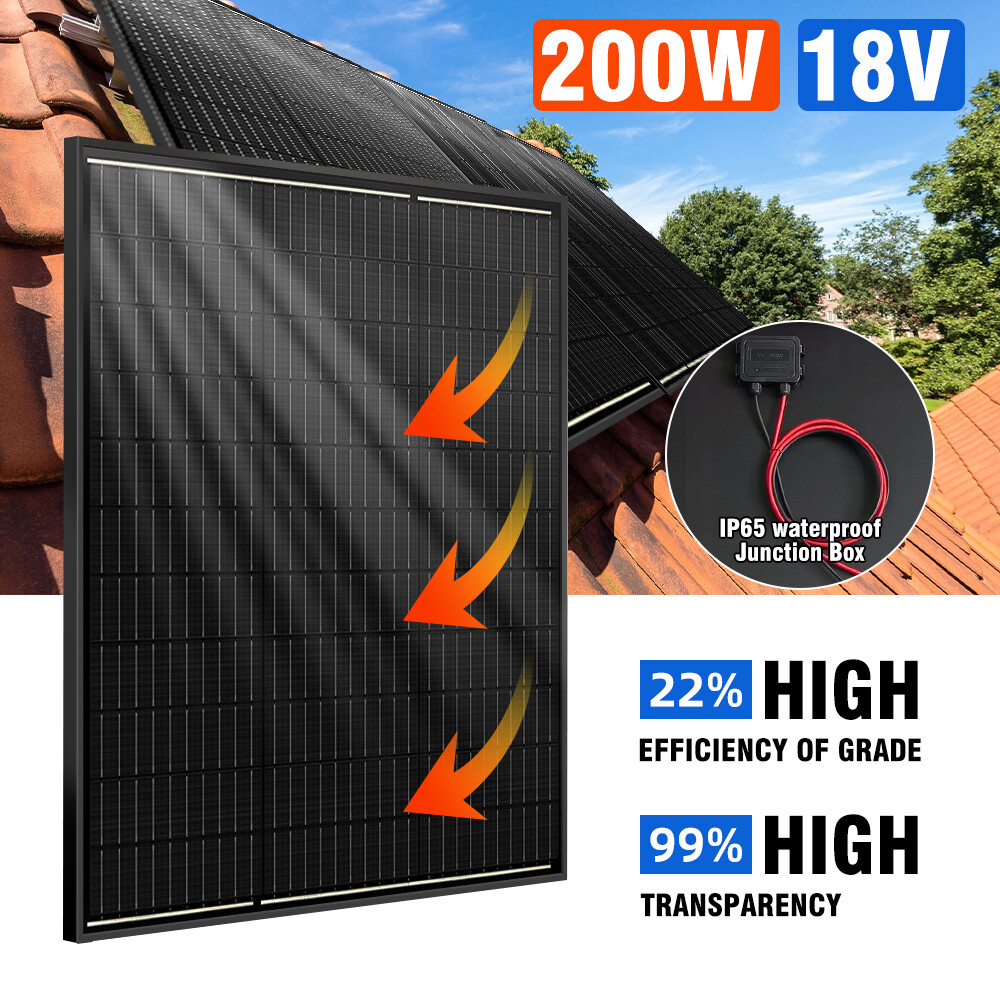 100W 200W Watt Monocrystalline Solar Panel High Efficiency PV 12V For Home RV