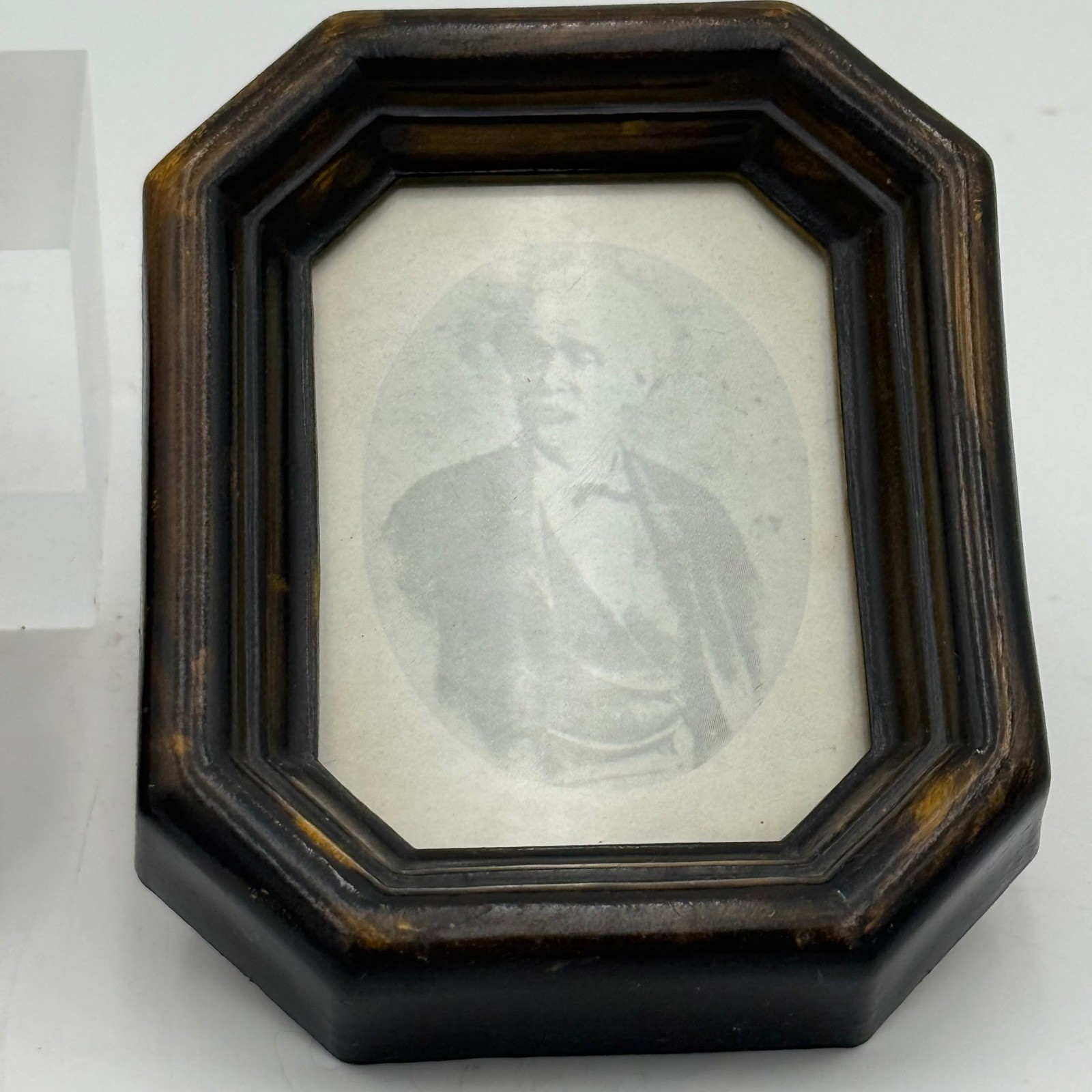 Vintage Style Miniature Portrait Frames Set of 2 Oval Octagon Wood Grain Finish
