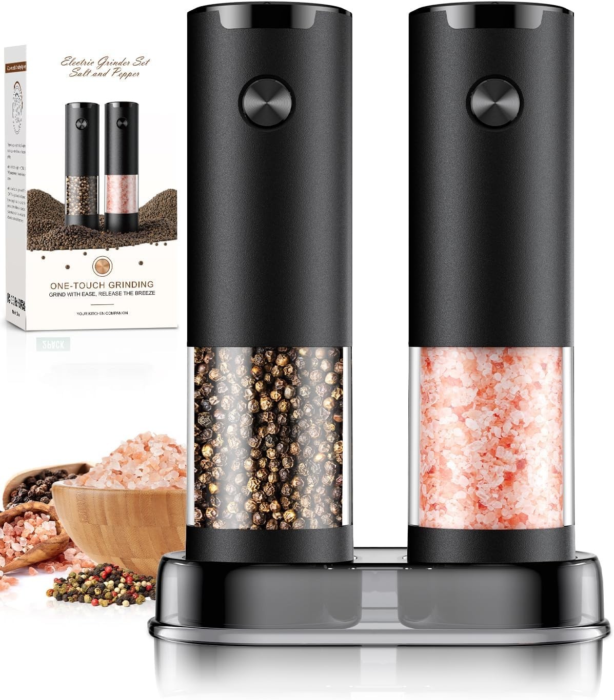 Electric Salt and Pepper Grinder Set, Automatic, Adjustable, Gift, 2 Pack