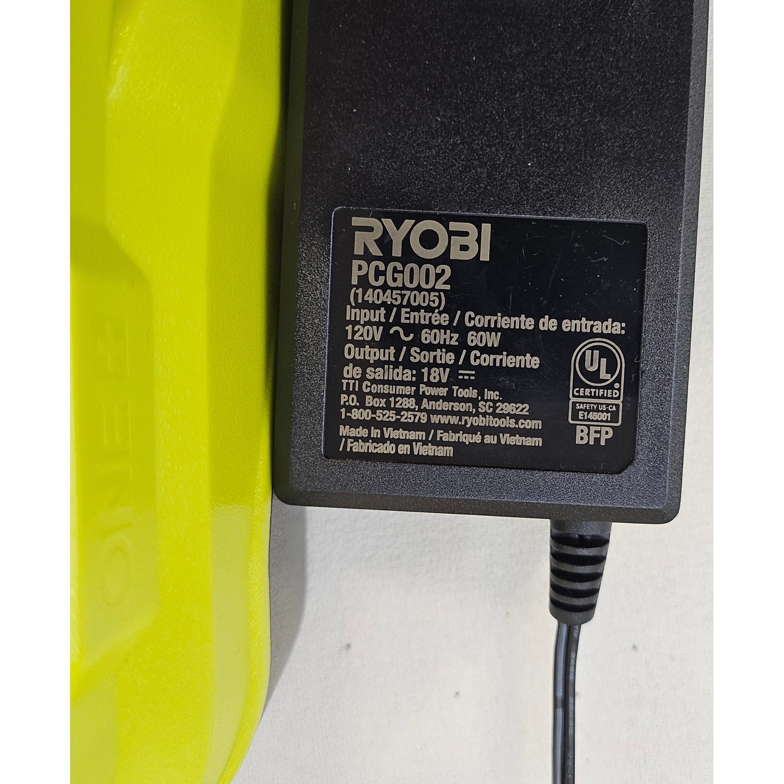 Ryobi PCG002 18V ONE+ Lithium-Ion Battery Class 2 Charger 140457005 Lot of 2