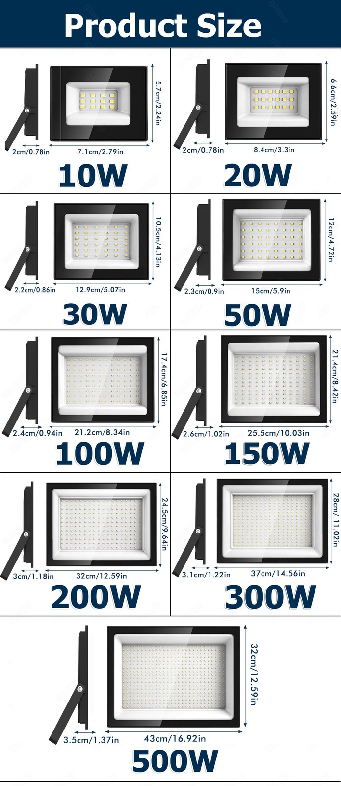 500W 300W 200W 100W LED Flood Lights Super Bright IP66 Waterproof 6000K Daylight