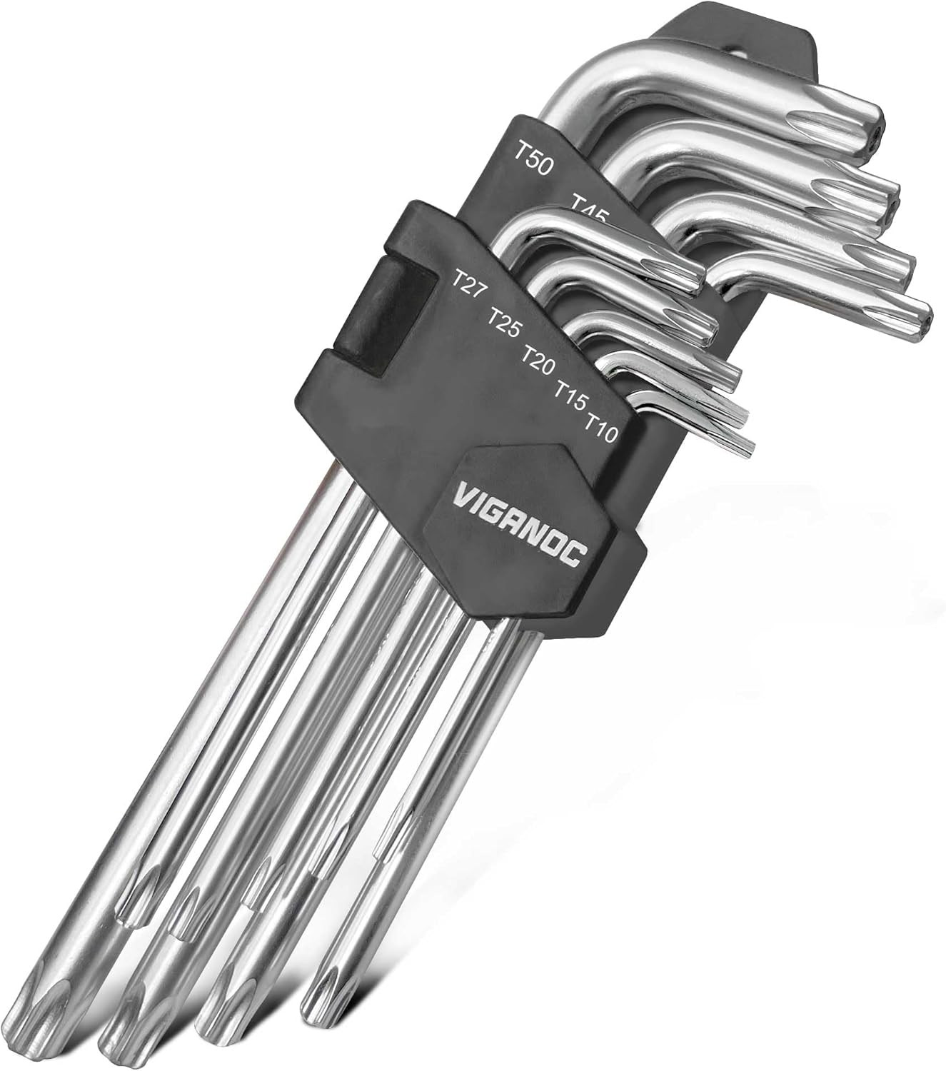 Chrome Vanadium Steel Long Arm Torx Star Allen Wrench Set, T10-T50, 9-Piece