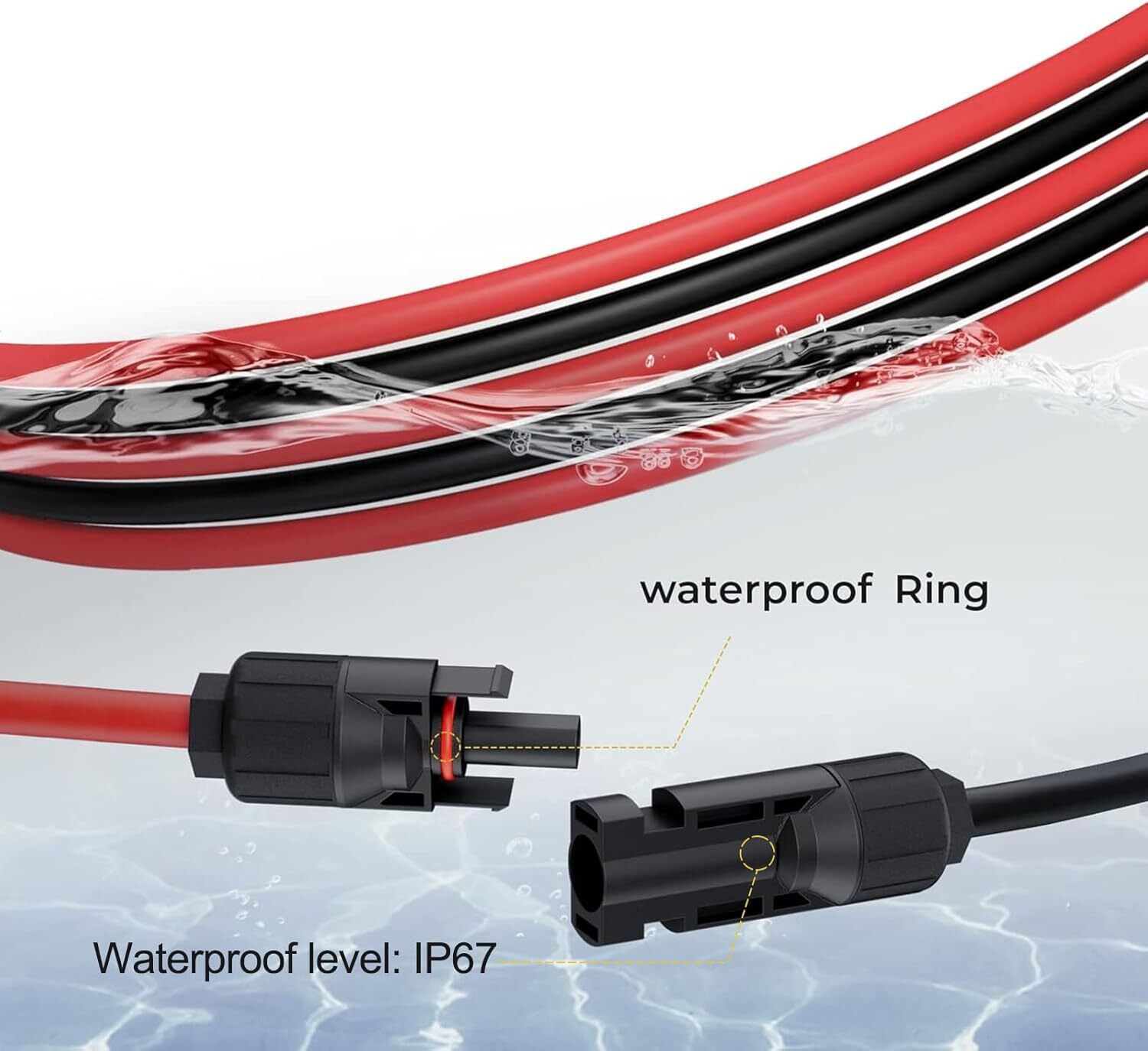 Black+Red 10 AWG Solar Panel Extension Cable Silicone Flexible Wire Connectors