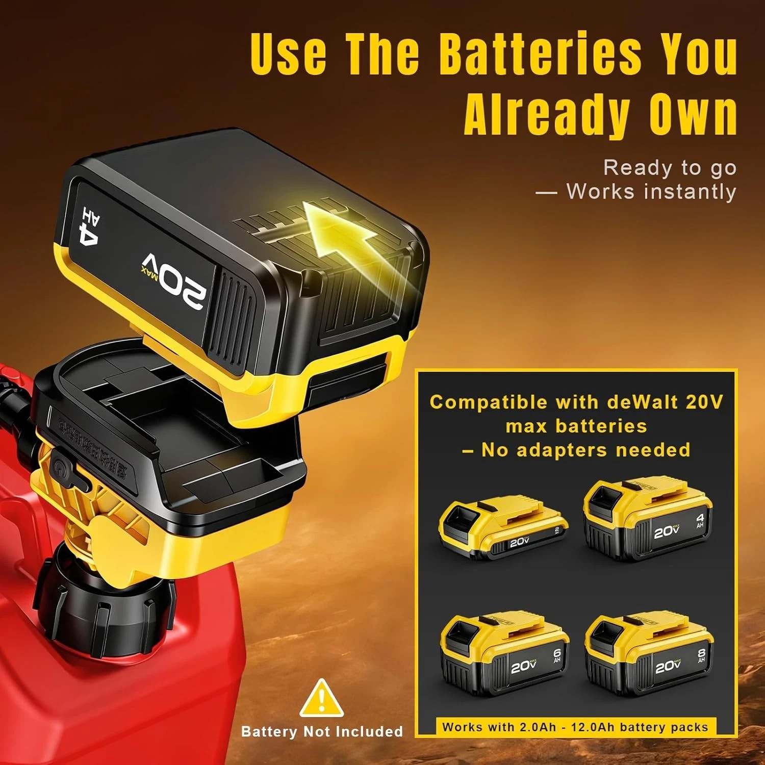 Fuel Transfer Pump for Dewalt 20V Batteries, Cordless 3.7 GPM Flow | Gas Can Pum
