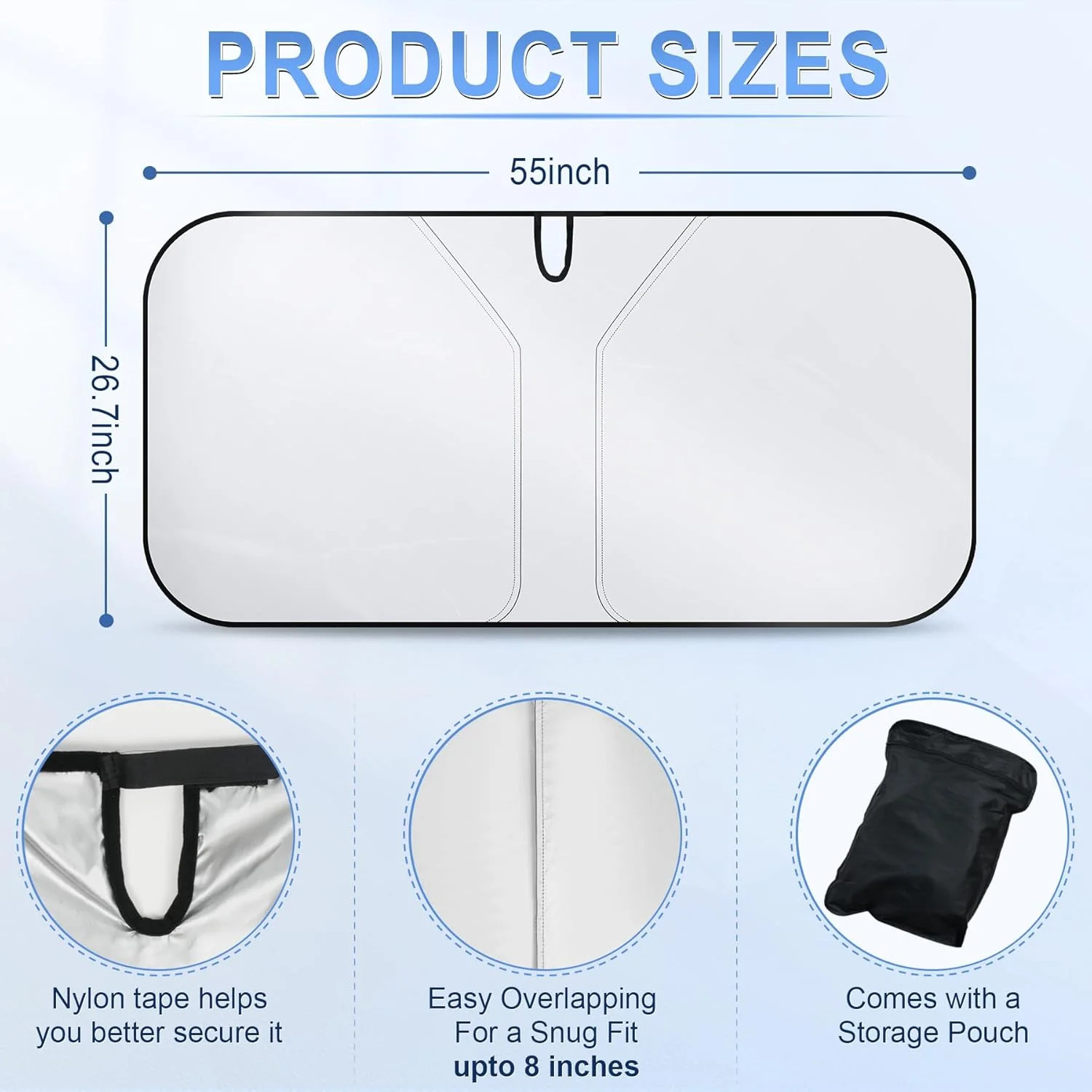 SINGARO 300T Universal Car Windshield Sun Shade, Foldable Reflective for Windshi