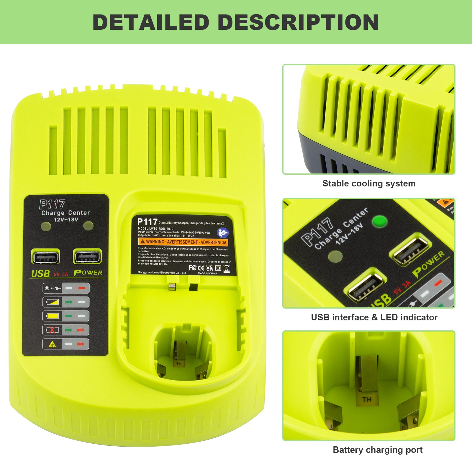 40V OP401 Dual Fast Charger for Ryobi 40V Lithium Battery Charger OP4015 OP4026