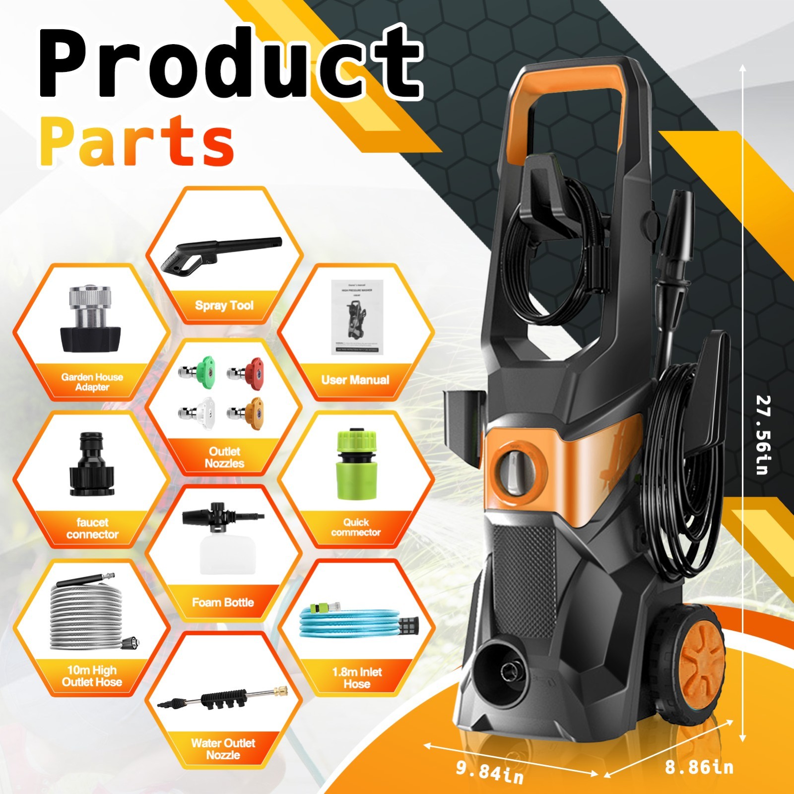 Electric Pressure Washer 4200PSI 2.4 GPM High Power Washers with 33Ft Hose