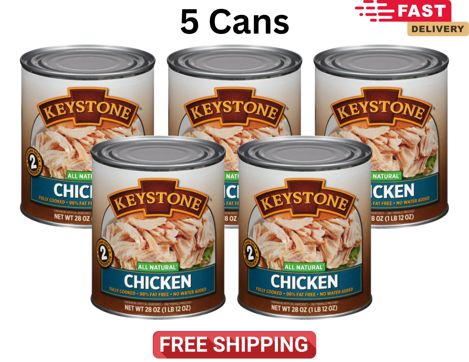(5 Cans) Keystone Chicken **ALL NATURAL – NO PRESERVATIVES – FULLY COOKED** 28oz