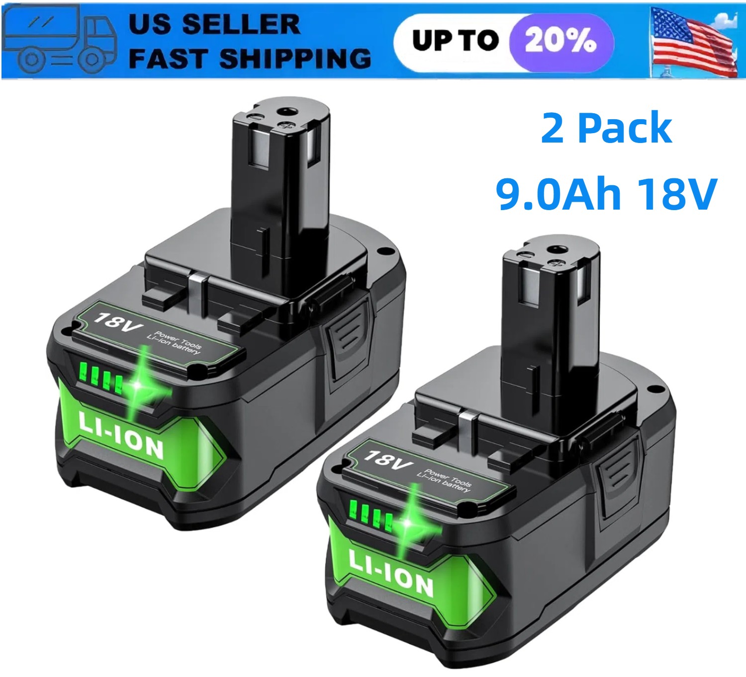 Upgraded 2Pack 18V 9.0Ah Battery for Ryobi ONEPLUS P102 P108 P189 P190 P100 P197