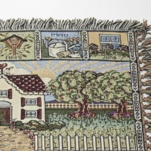 Vintage 12 Months of the Year Woven Tapestry 38″ x 21″ Cottagecore Wall Hanging