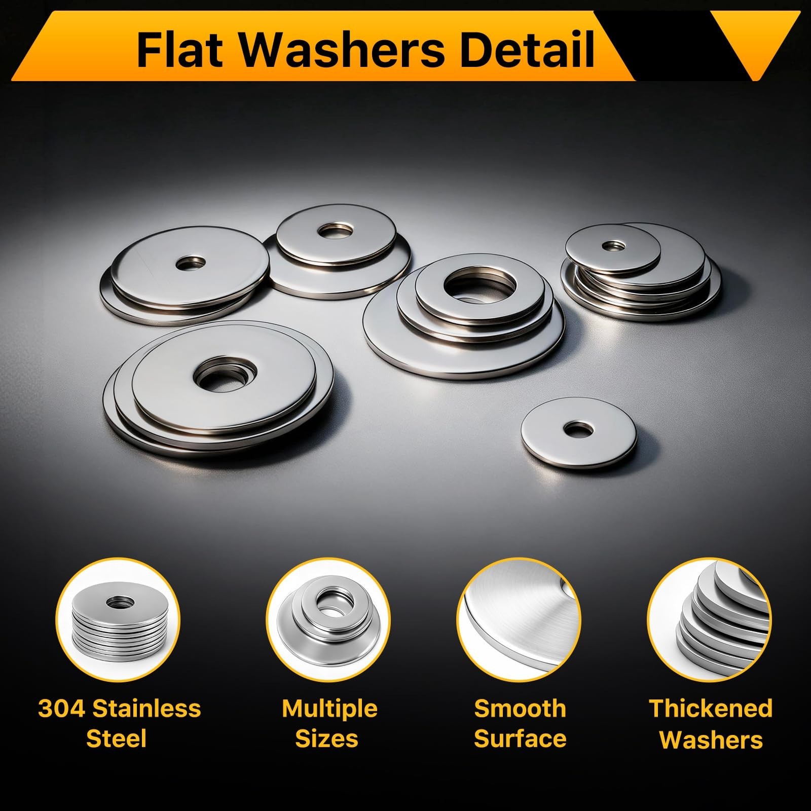 108PCS Flat Washers Assortment Kit, 304 Stainless Steel Fender Washers, 12 Si…
