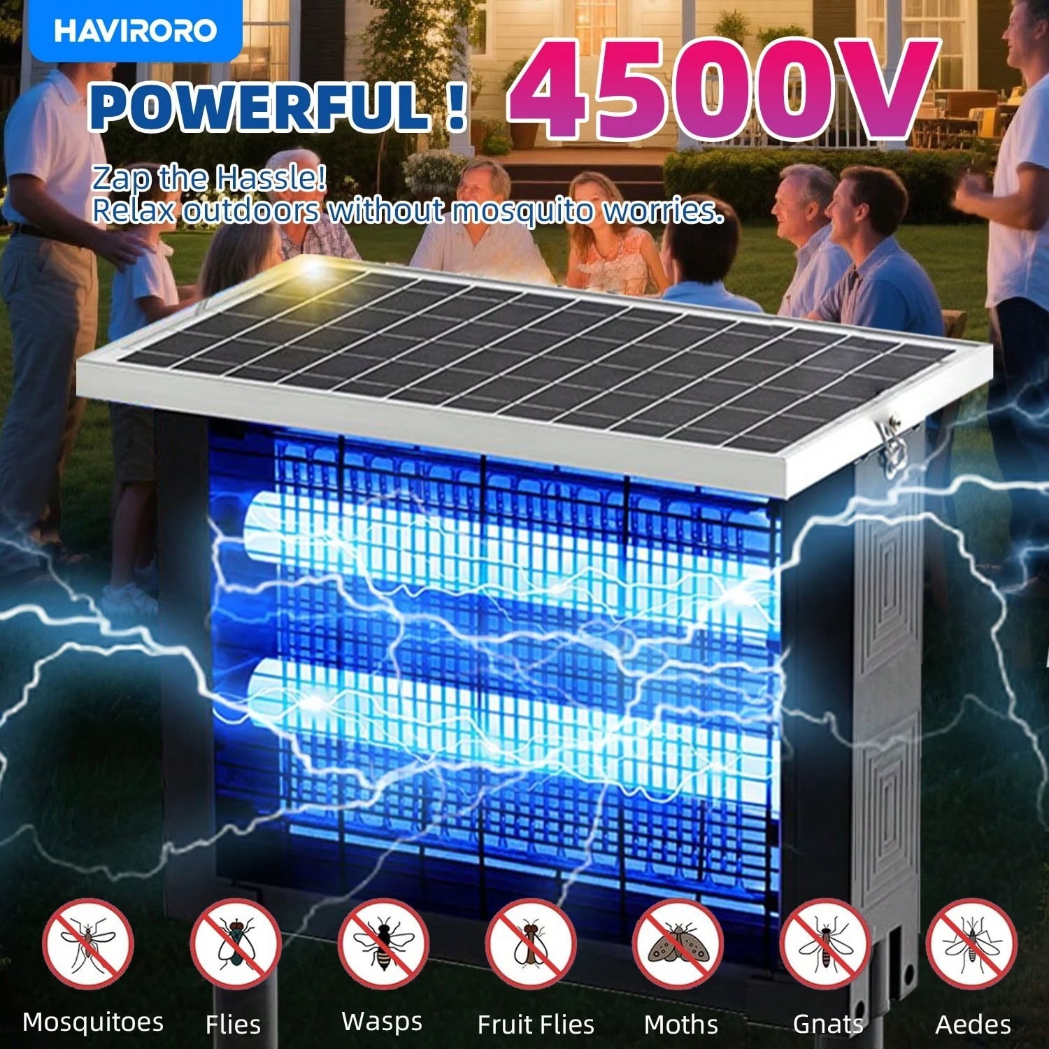 Solar Bug Zapper Outdoor 2000 Sq Ft Rechargeable Mosquito Fly Killer Lamp