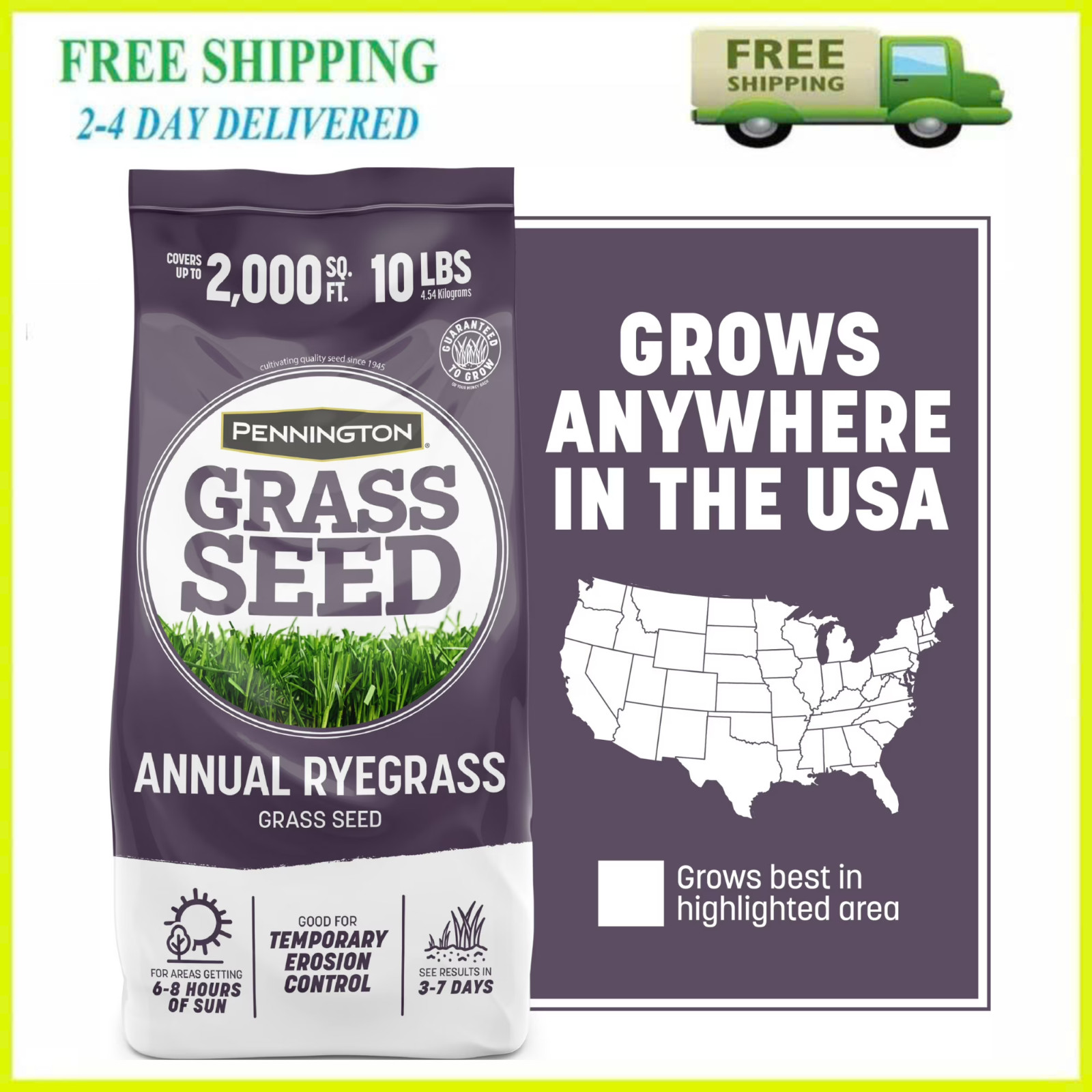 Pennington Annual Ryegrass Grass Seed Full Sun Partial Shade 10 lb Bag New
