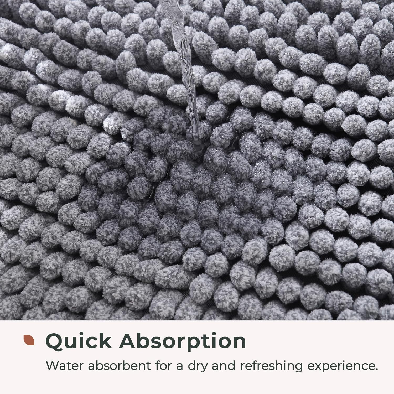 Chenille Bath Mat – Non-Slip Fluffy Shag Bathroom Rug Super Absorbent Microfiber
