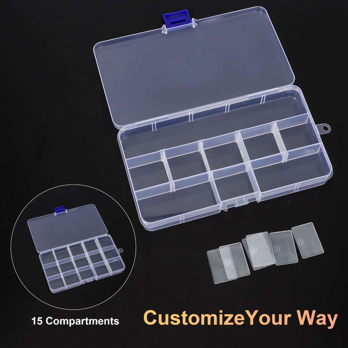 Clear Jewelry Box Plastic Bead Storage Container Adjustable Earrings Organizer