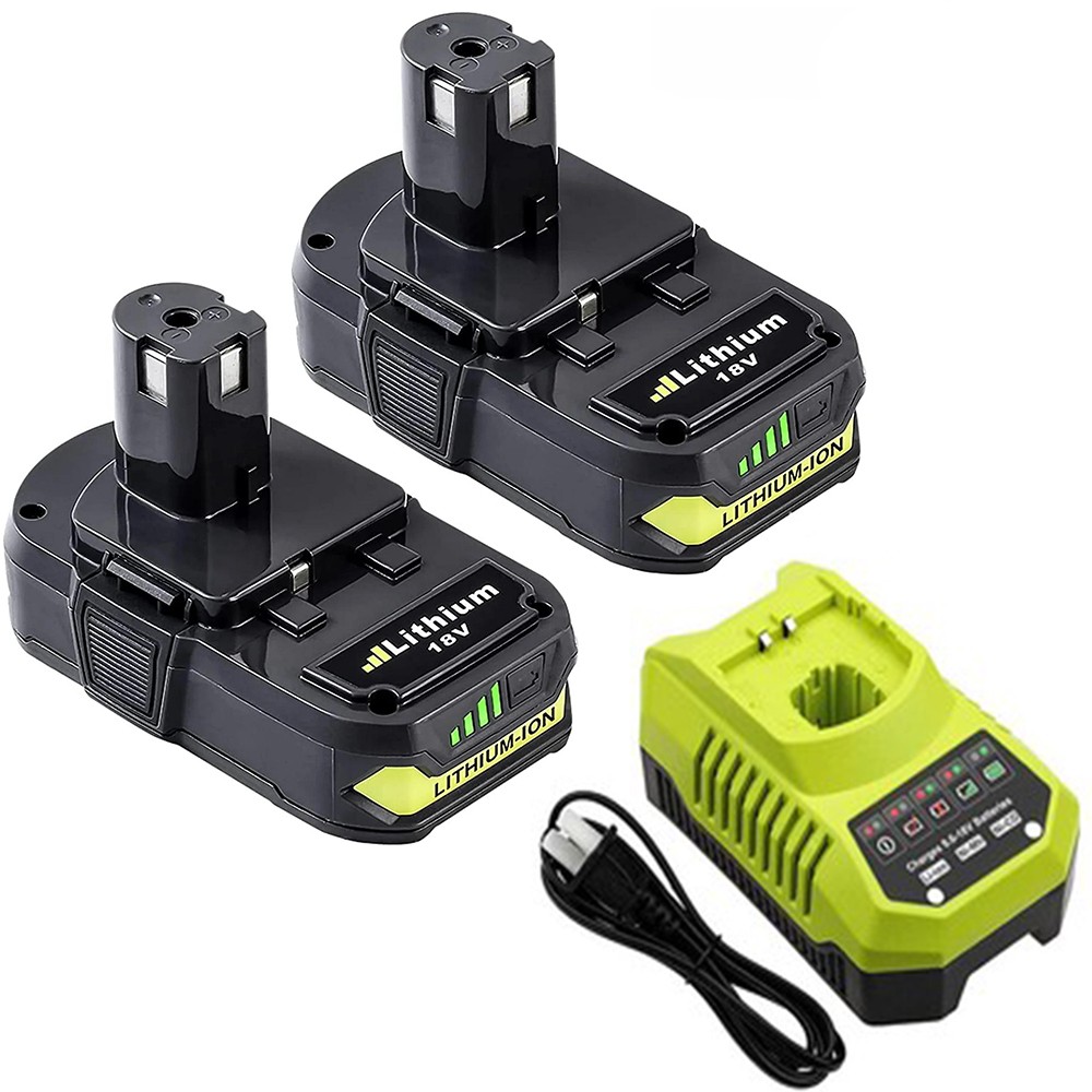 18V Power Tool Charger with Lithium Batteries for Ryobi One Ryobi P102 , 2 Pack