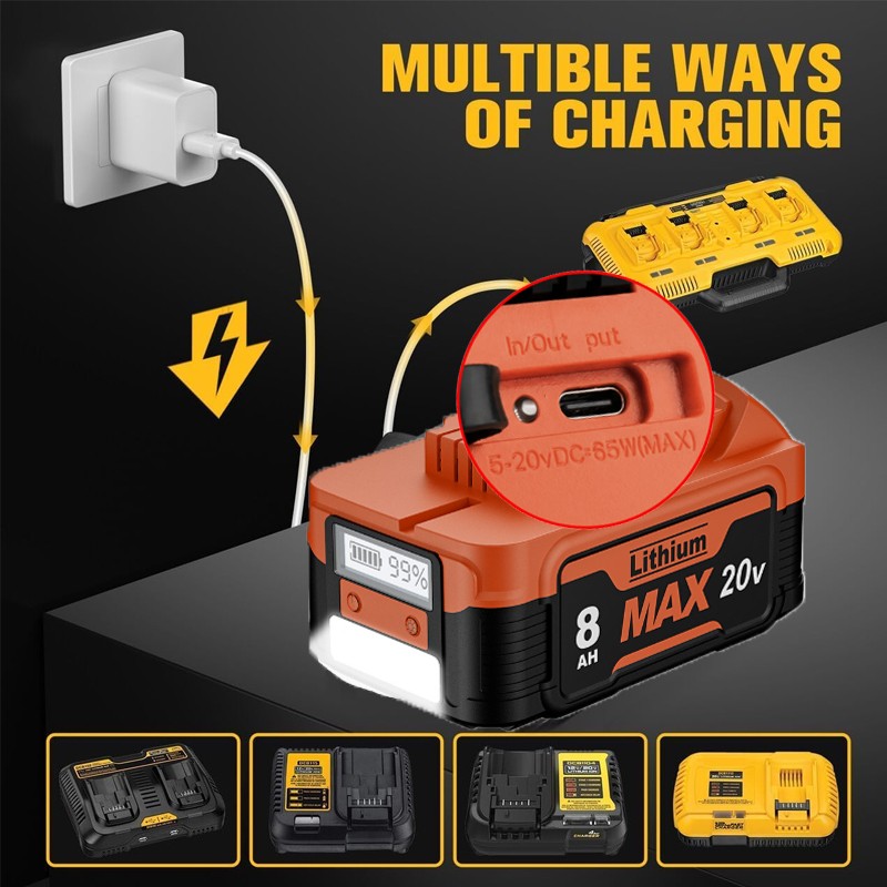 8000mAh Battery For DeWalt 20V 20Volt Max 8.0AH DCB205 DCB206 DCB200 LED Display