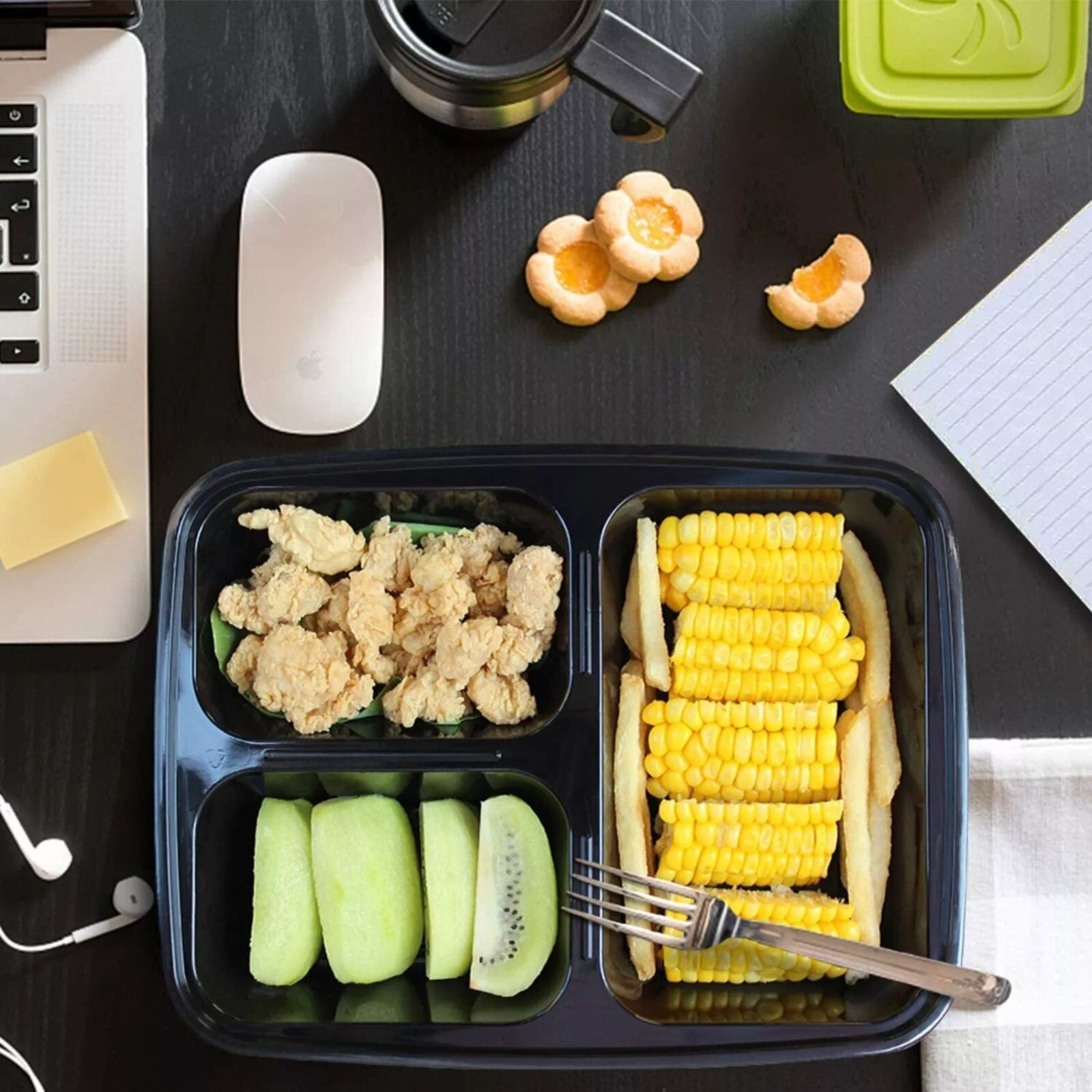 Enther Meal Prep Reusable Containers 36oz, 3 Compartment with Lids, [12 Pack]