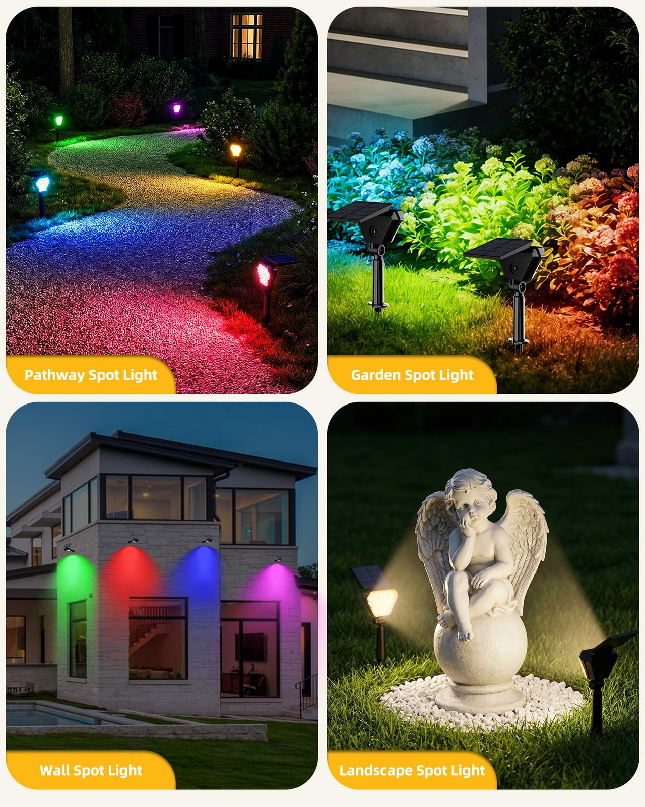 T-SUN 6-Pack Outdoor Solar LED Spotlights IP65, Color Changing, Auto On/Off