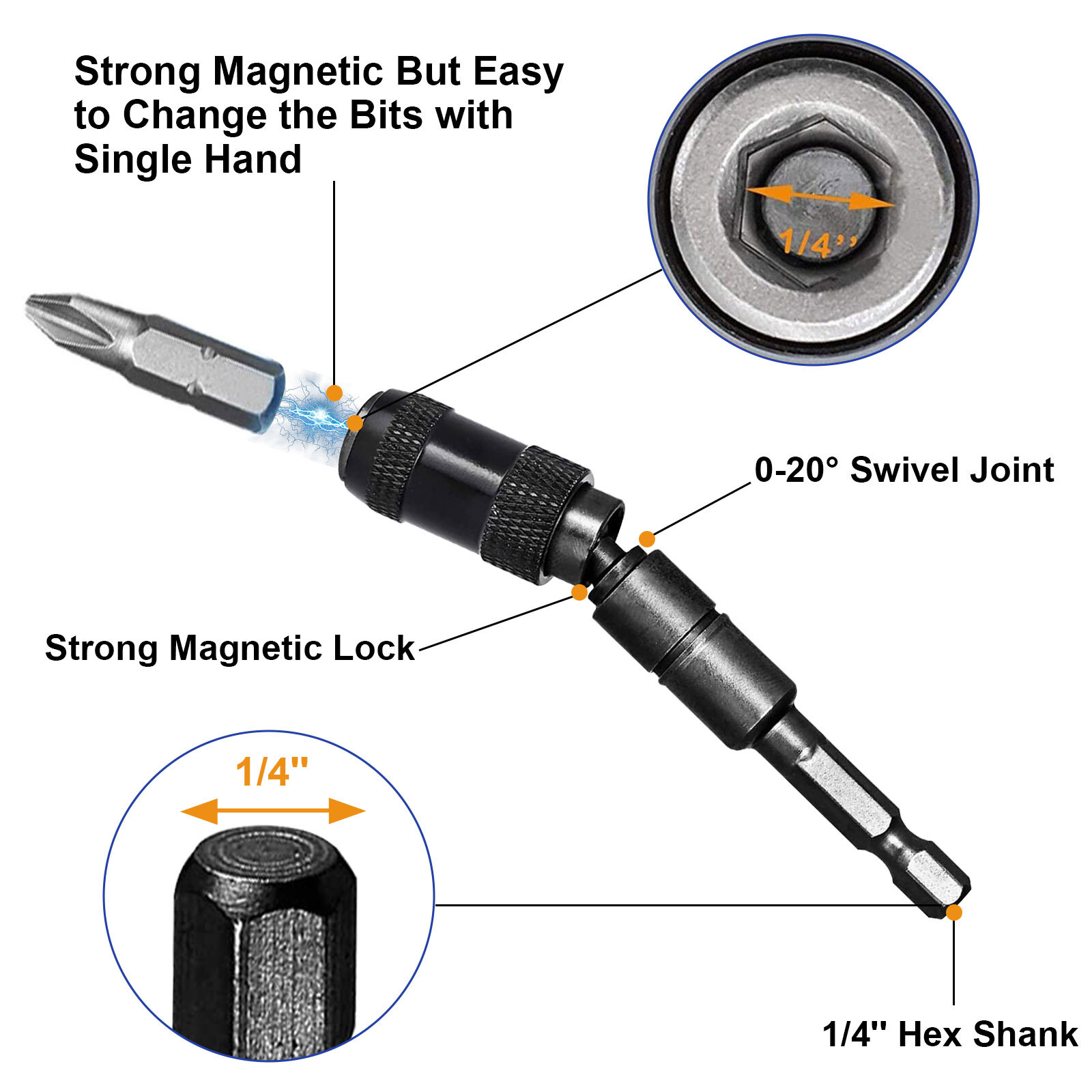 1/4″ Hex Pivoting Shank Quick Release Magnetic Screwdriver Extension Drill Bit