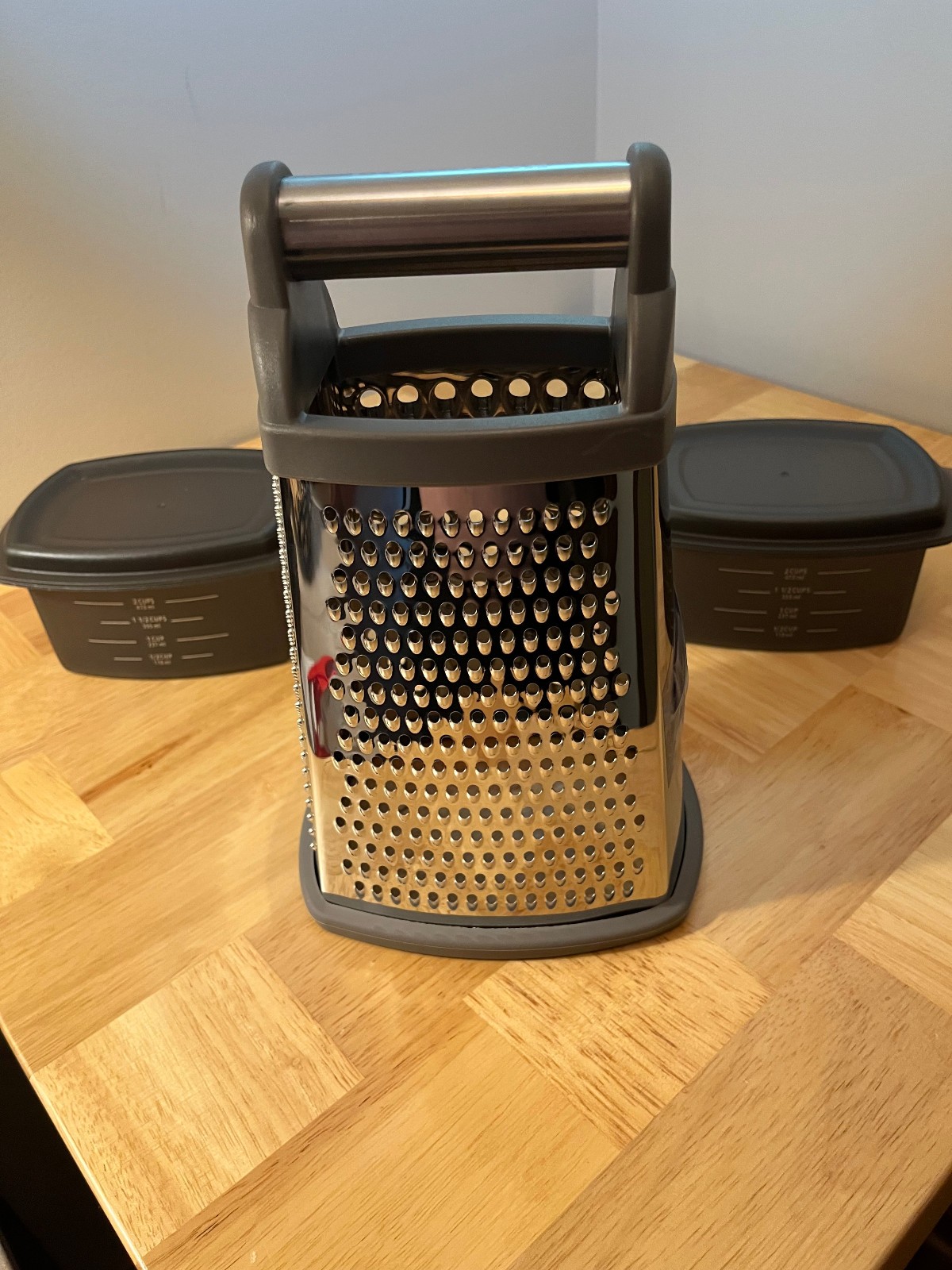 KitchenAid Box Grater with 2 Catch Bins and Lids~K54757~Gloss Gray~Brand New