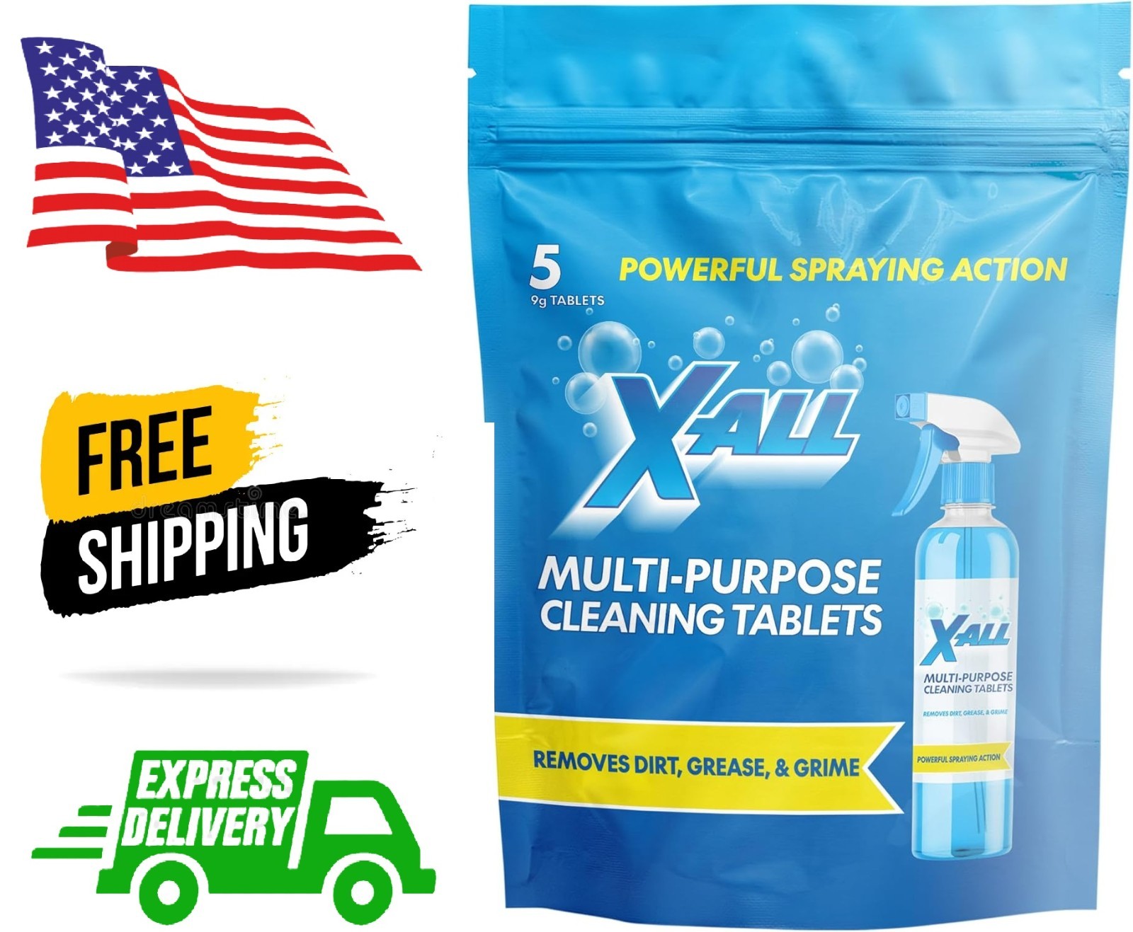X-ALL Multi-Purpose Cleaner – Spray Bottle and 5x Cleaning Tablets. FREESHIP