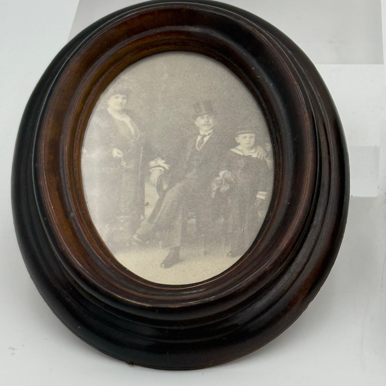 Vintage Style Miniature Portrait Frames Set of 2 Oval Octagon Wood Grain Finish