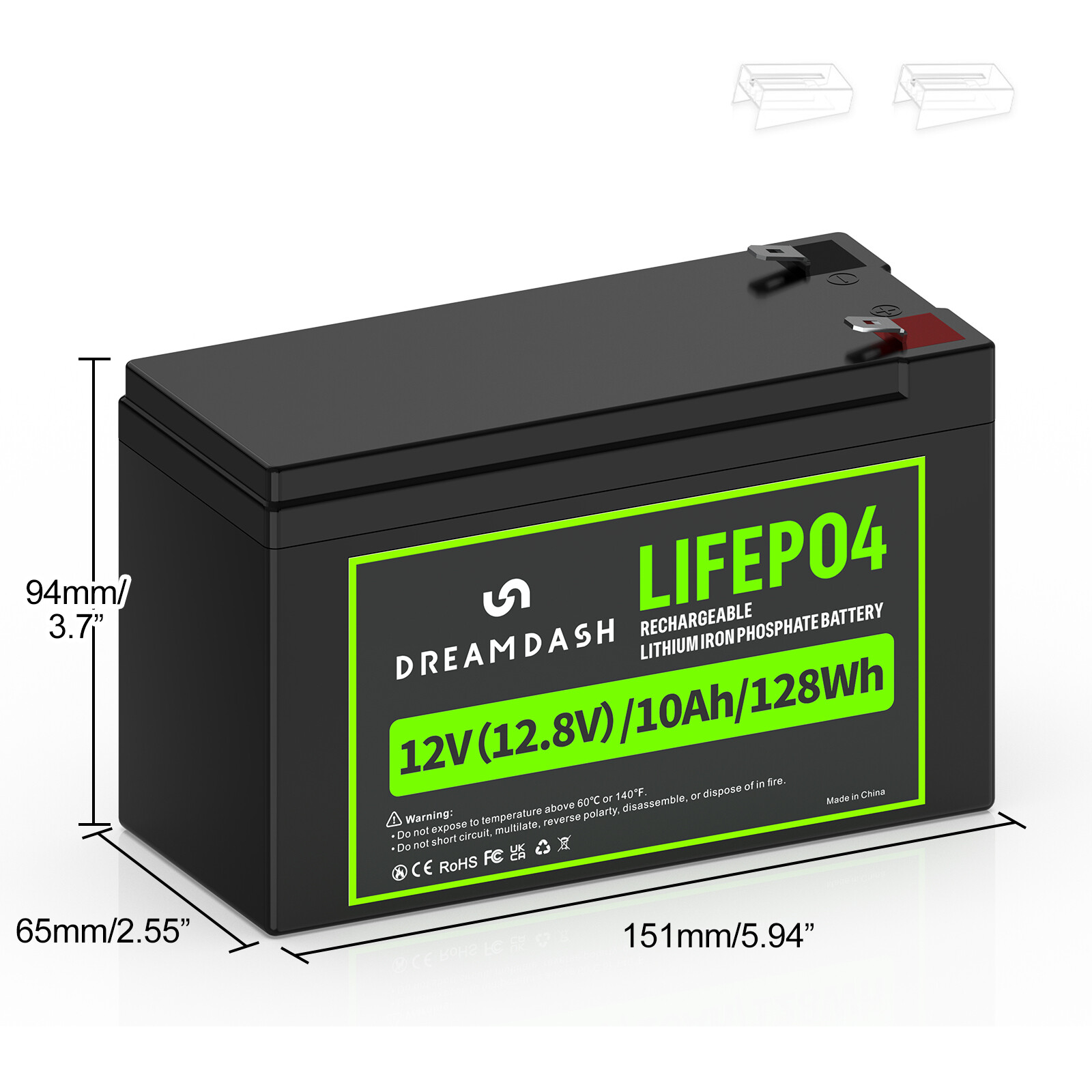 12V 10Ah 7Ah LiFePO4 BMS with F2 Terminal 4000 Deep Cycles Life Lithium Battery
