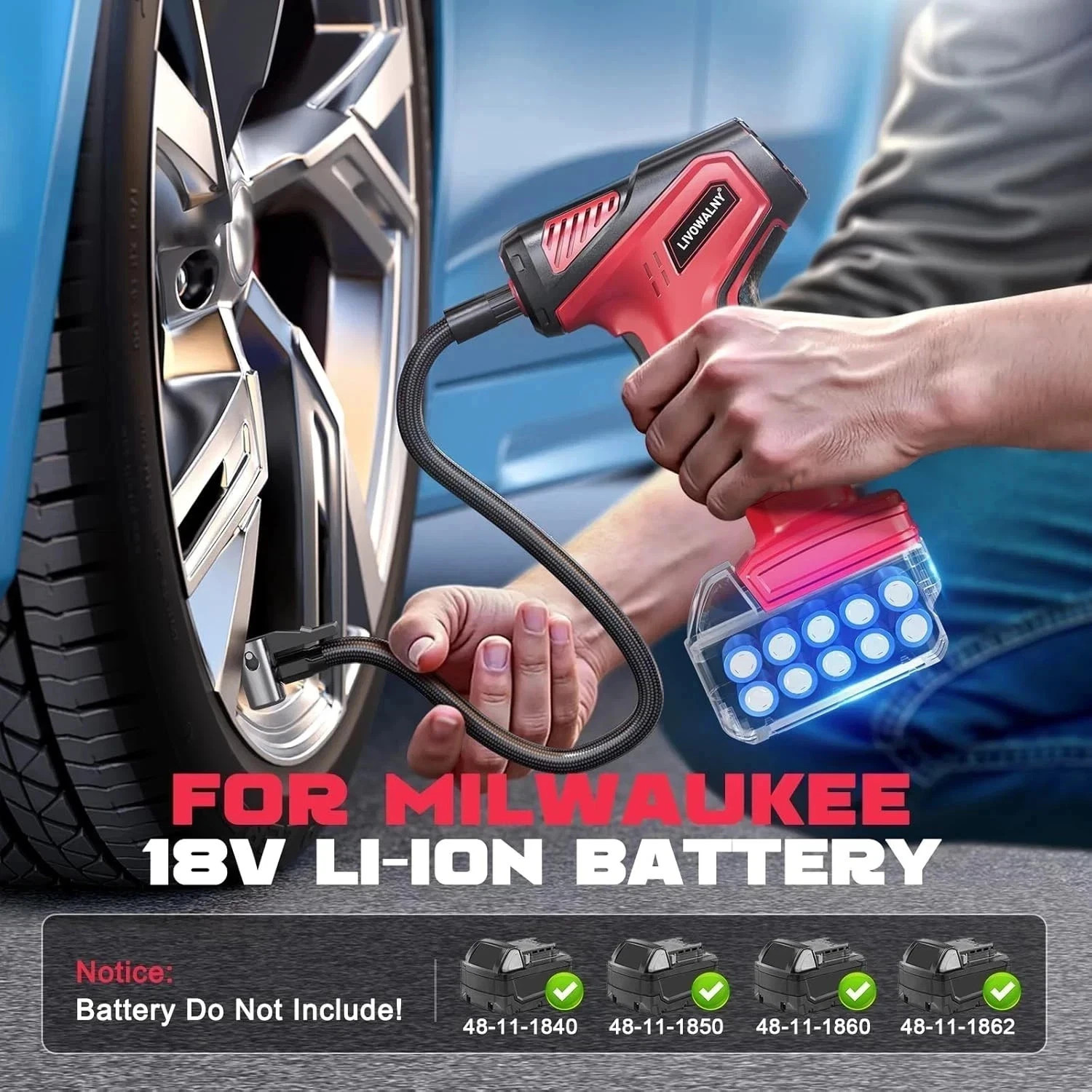 Cordless Tire Inflator Air Compressor for Milwaukee 18V Battery 150PSI Tool Only