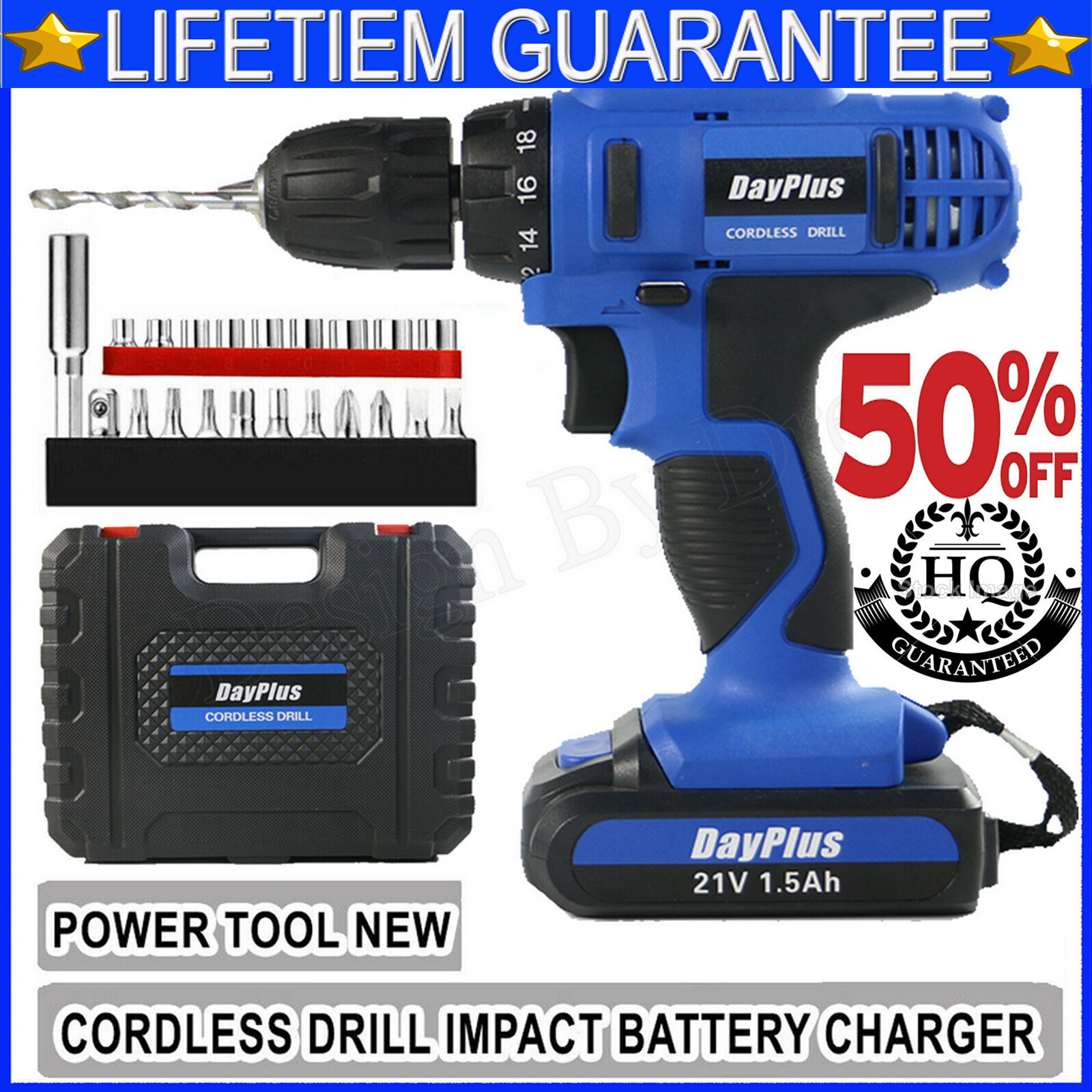 21V CORDLESS COMBI DRILL DRIVER ELECTRIC POWER SCREWDRIVER WITH BITS SET+BATTERY